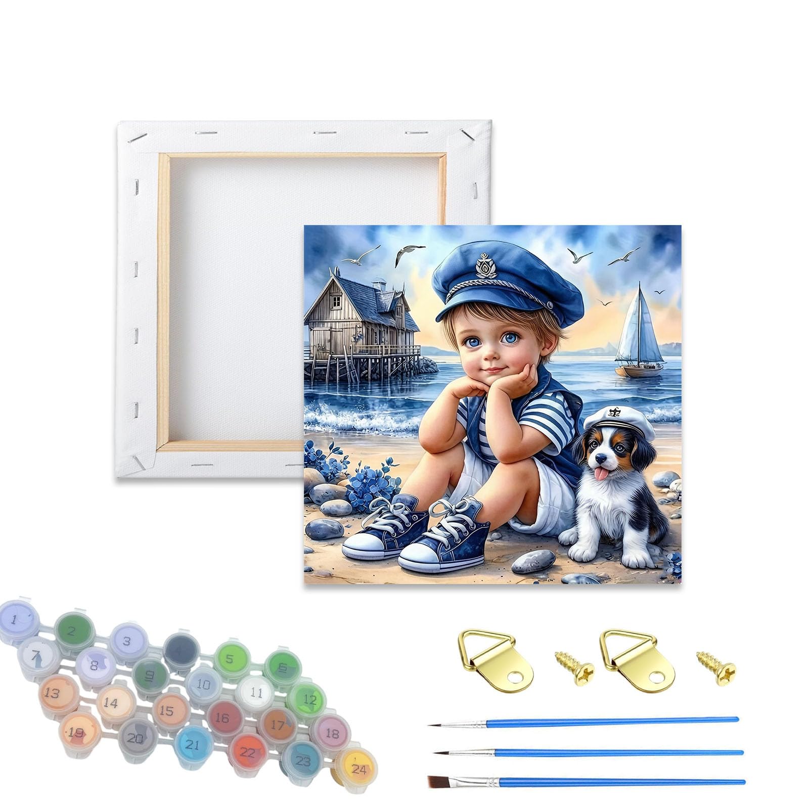 DSFEFV Adults Boy Framed Paint by Number Kits,Dog Painting by Number Kits with Frame,Large Color by Numbers Adult Watercolor Gifts for Friends Wall Decor (Boy and Dog2) — image 1