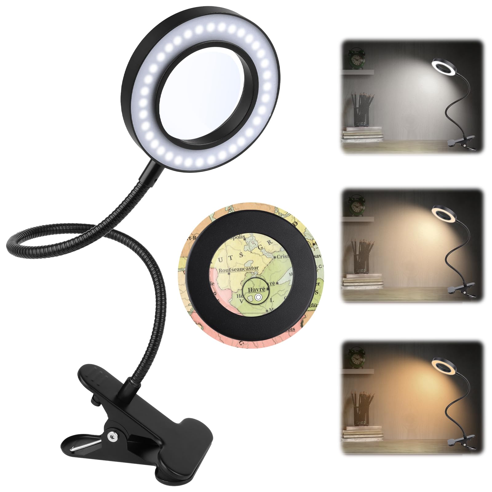 Lente d'Ingrandimento con Luce da Tavolo 5X, 3 Modalità Colore, 10 Luminosità