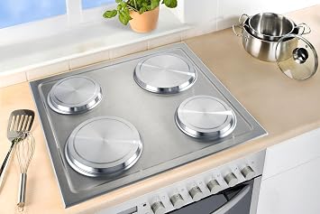 WENKO Plaque de protection en verre pour cuisinieres electriques set de 4 - set de 4, Acier inoxydable, Argent mat