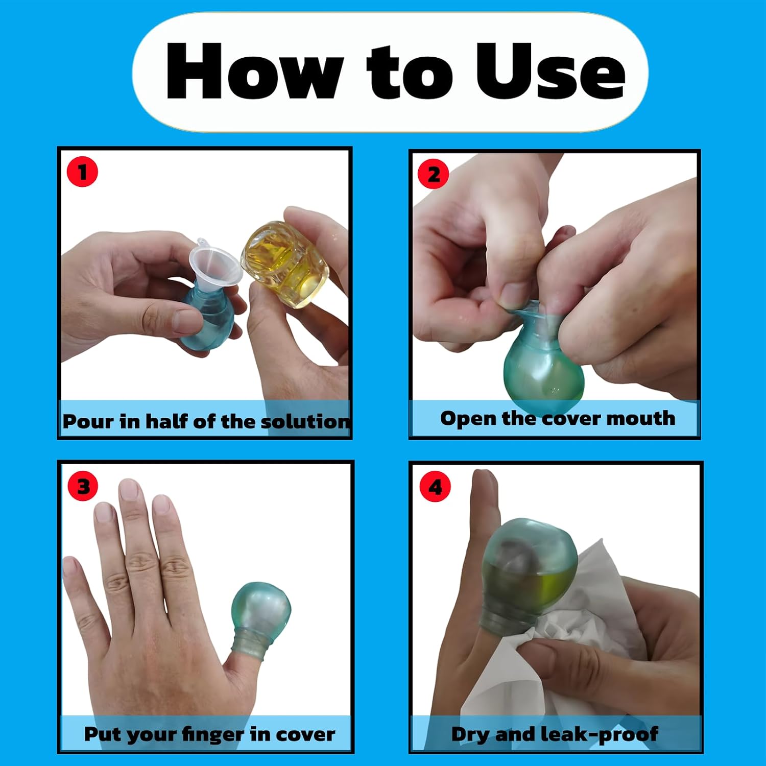 Finger Covers & Waterproof Toe – Durable Shower Sleeves for Pedicures,Bathing Manicures,Nail Care – Comfort-Fit Waterproof Finger Protectors with Bonus Liquid Funnel(2 Large + 2 Small