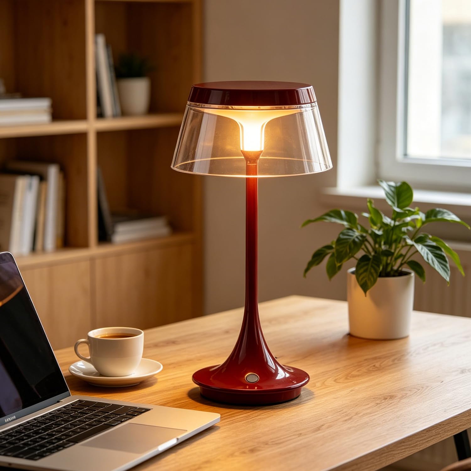 Rechargeable Cordless Table Lamp with Touch Control 3 Colour Temperatures 3 Brightness Levels LED Bedside Lamp with 1800mAh Battery USB Rechargeable Acrylic Desk Lamp for Bedrooms Living Rooms,Red