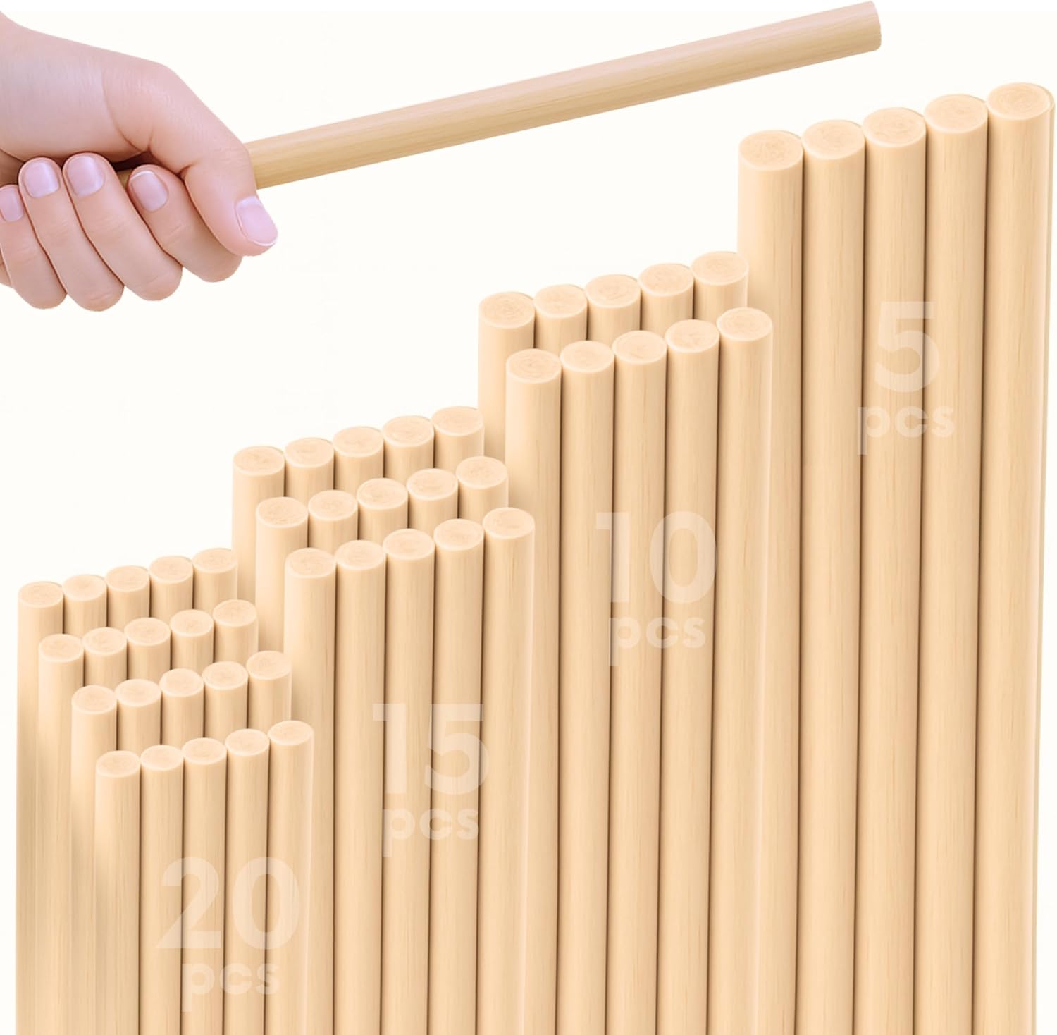 50 PCS Birch Wooden Craft Rods Set – 24 Inch Long Assorted Size Wooden Dowels for DIY Projects Unfinished Wood Crafts Birch Sticks and Dowels for Crafting