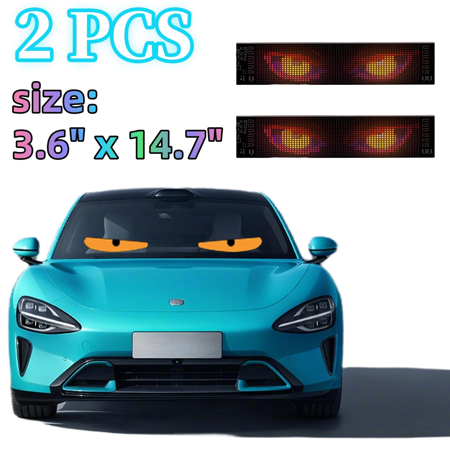 YOUBISON 2PCS 3.6inx14.7in Devil Eyes Light for truck windshield, USB-Powered LED Matrix Panel for Windows of Cars, SUVs & Trucks, DIY Programmable Flexible LED Screen with App Control