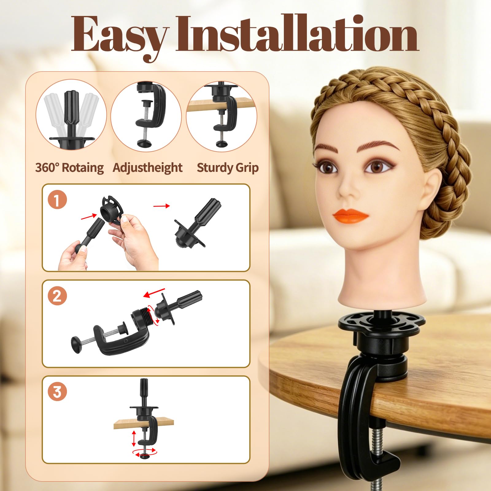 Yofuly 26Zoll/66cm Frisierkopf, 80% Echthaar Übungskopf, Frisieren Trainingsköpfe Puppenkopf Friseur Mannequinkopf mit Tischklemme + DIY-Zopfset (Gold)