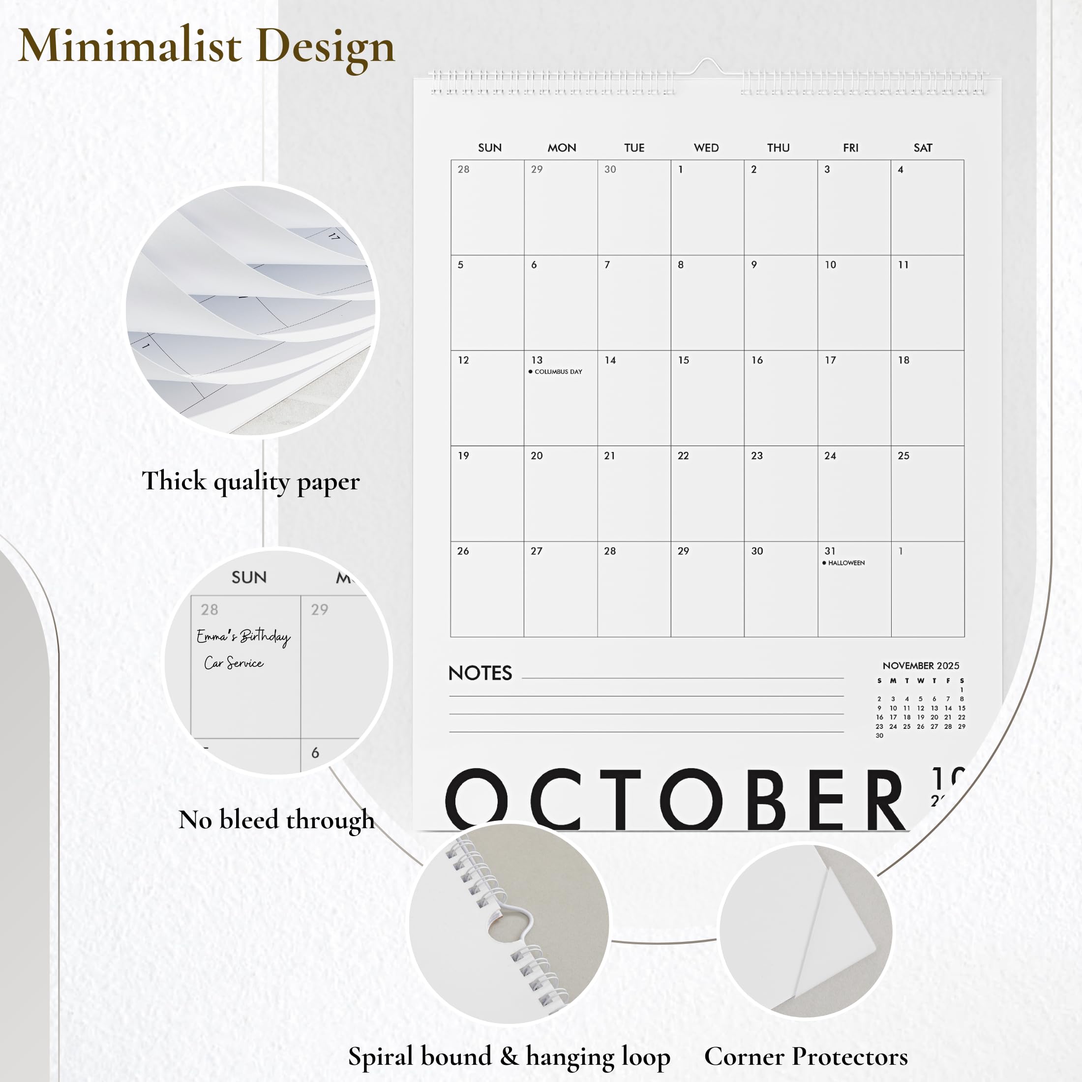 Amazon | モダンな縦型壁掛けカレンダー、2025-18か月カレンダー、2025