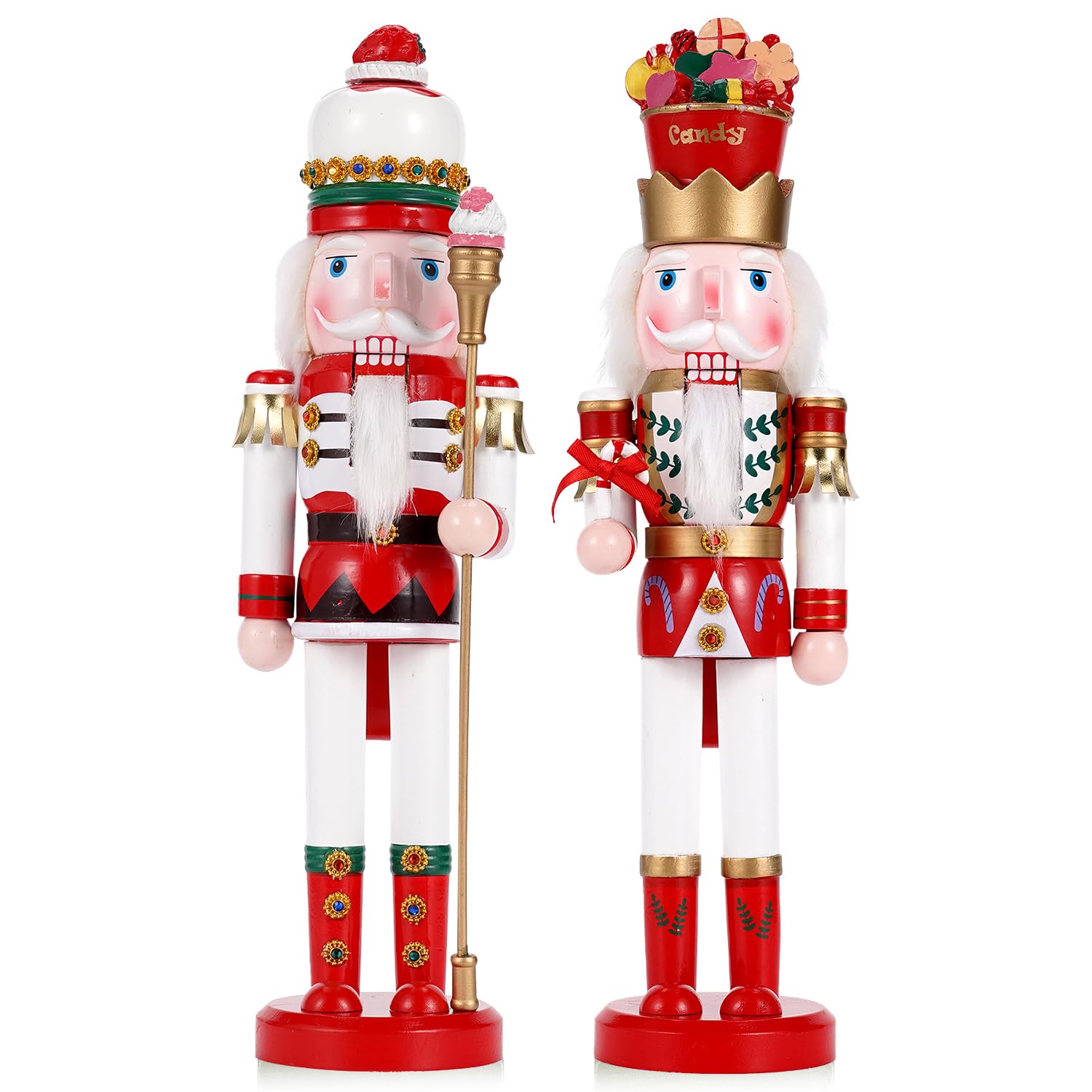 Tpudn 2PCS 38cm Giant Nutcracker Doll Holding Candy Cane & Ice Cream Cone – Collectible Wooden Nutcracker Creative Figures Christmas Decoration for Home, Party, or Festive Gift