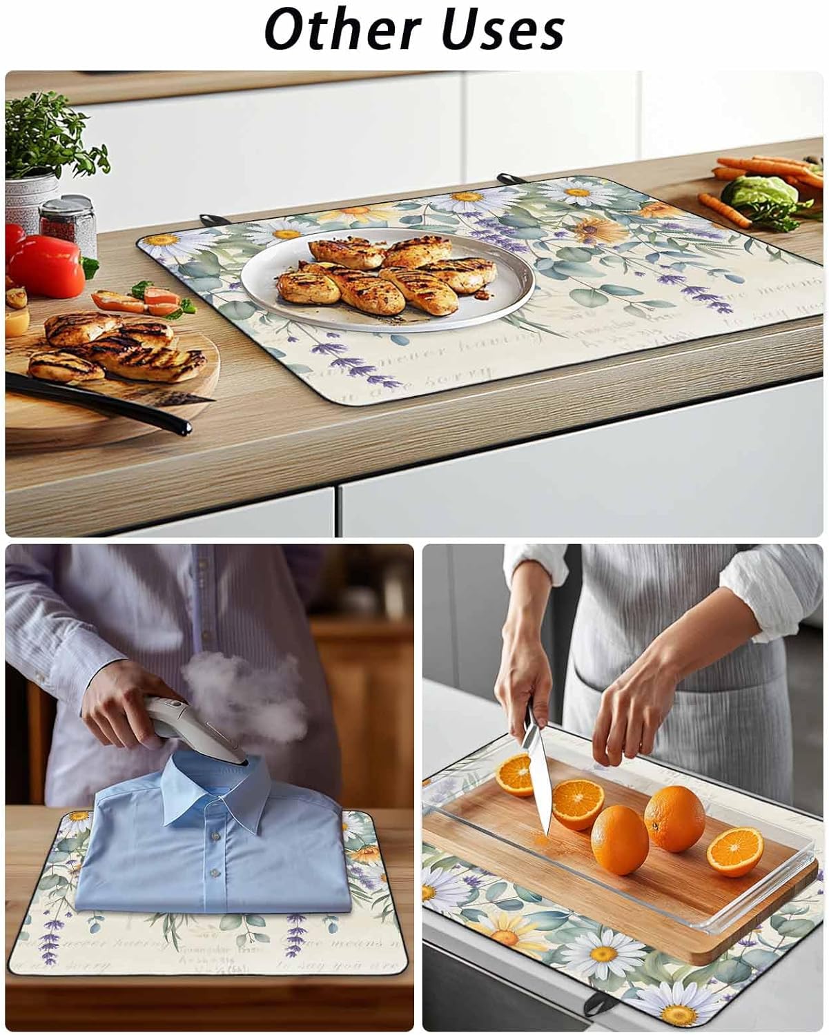 Stove Cover for Electric Stove 24x21 Inch Eucalyptus Leaves Daisy Stove Top Cover Flowers Leaf Beige Glass Cooktop Covers Anti-Slip & Heat Resistant Countertop Protector Home Kitchen Decor
