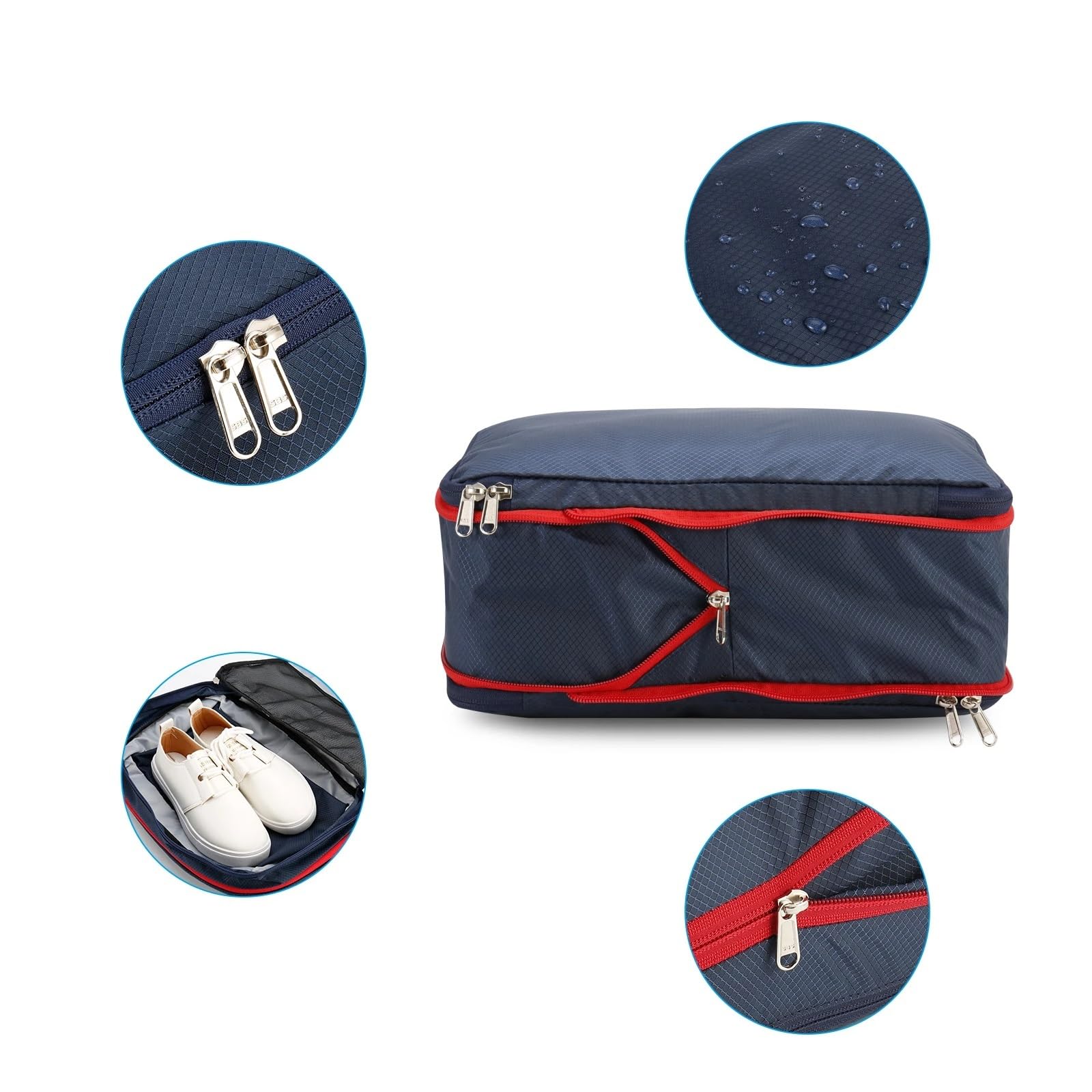 Packwürfel Nylon-Reisekompressions-Packwürfel, Doppellagig, Tragbar, Mit Reißverschluss, Wasserdichte Aufbewahrungstaschen For Kleidung, Schuhe, Koffer(3pcs set black)