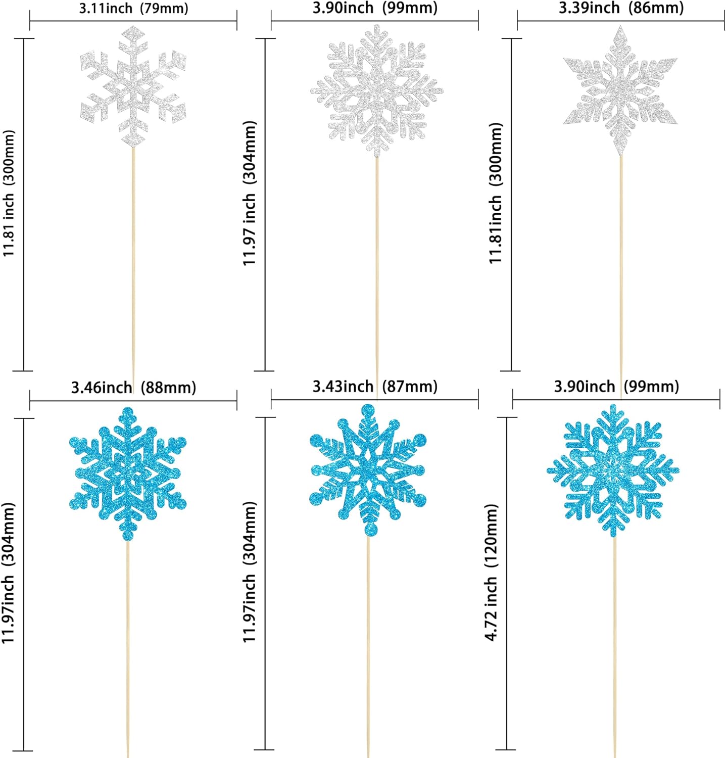 Gyufise 12Pcs Snowflake Frozen Birthday Party Supplies Glitter Snowflake Centerpieces Sticks Snowflake Birthday Party Decoration Winter Theme Birthday Party Frozen Table Decorations Blue Silver