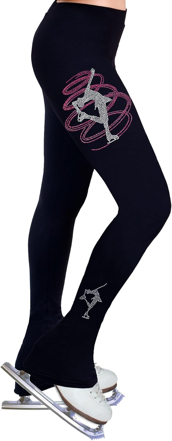 Figure Skating Practice Pants with Rhinestones - R252 (Rose Pink, Child Medium)