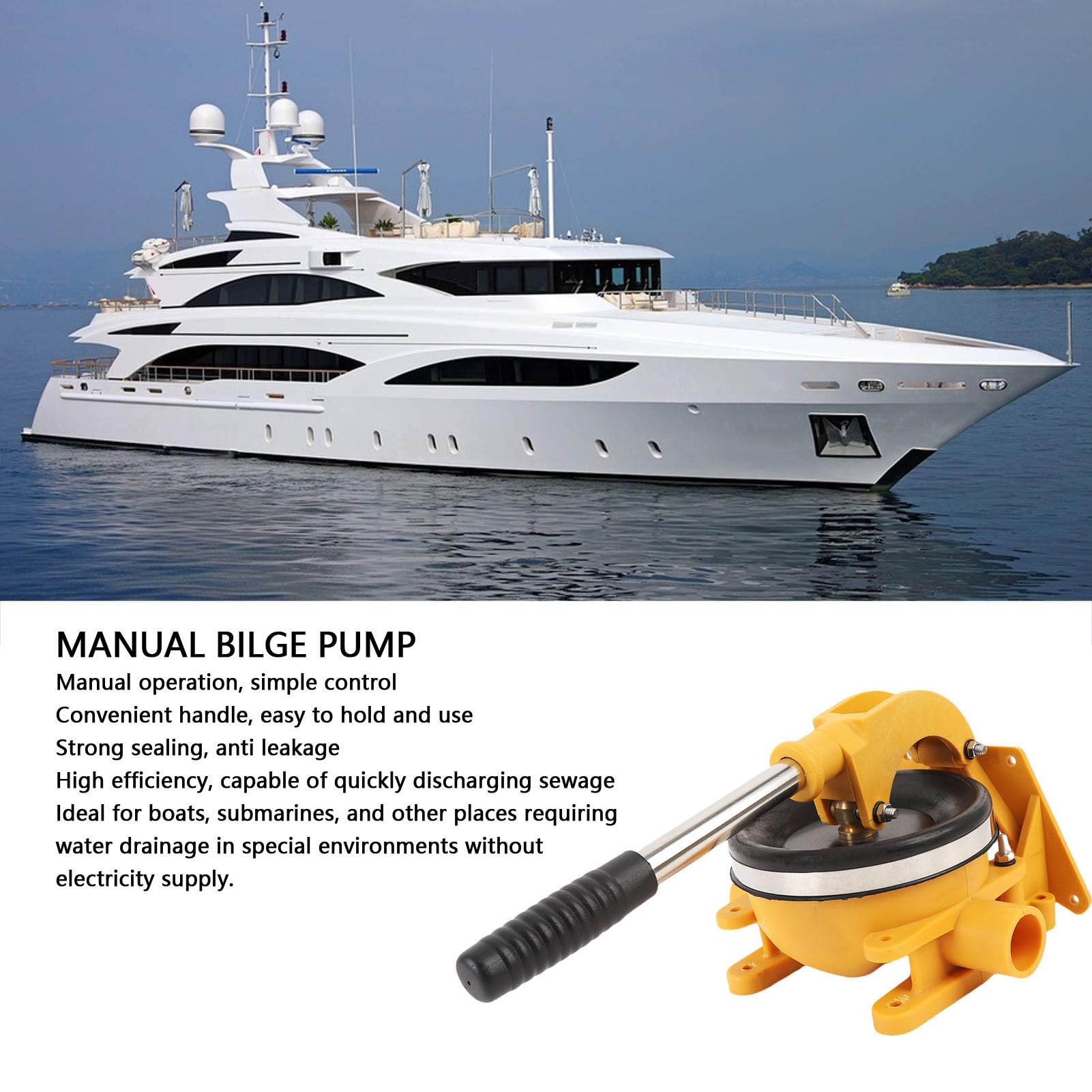 Jiawu Manual Bilge Pump, Stainless Steel Boat Marine Efficient Hand Bilge Pump with Easy Lever Action, Waste Water Transfer Pump, 38mm / 1.5in Hose Inlet/Outlet Connection