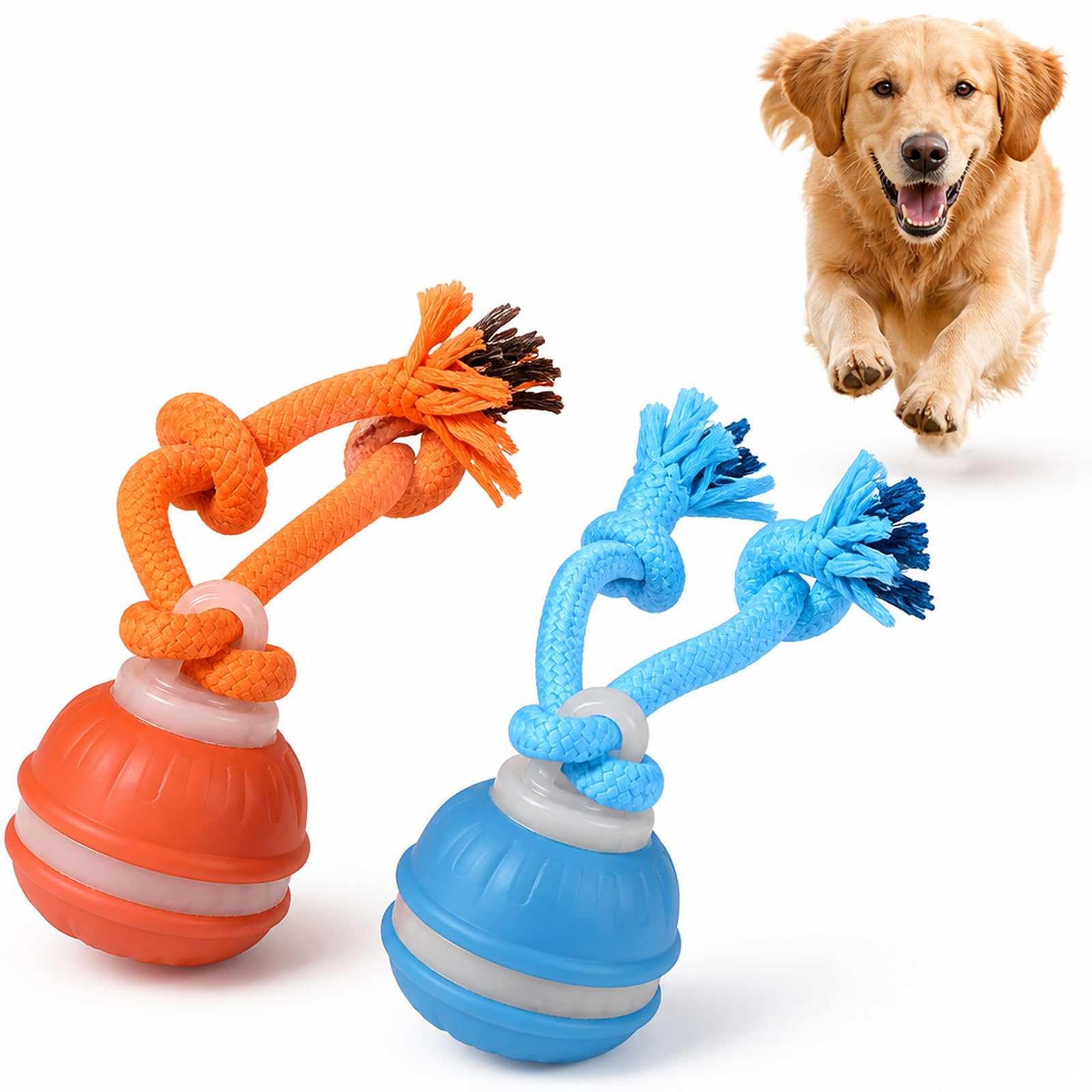 2Pcs Interactive Dog Play Set, Orange & Blue Moving Ball for Active Pets