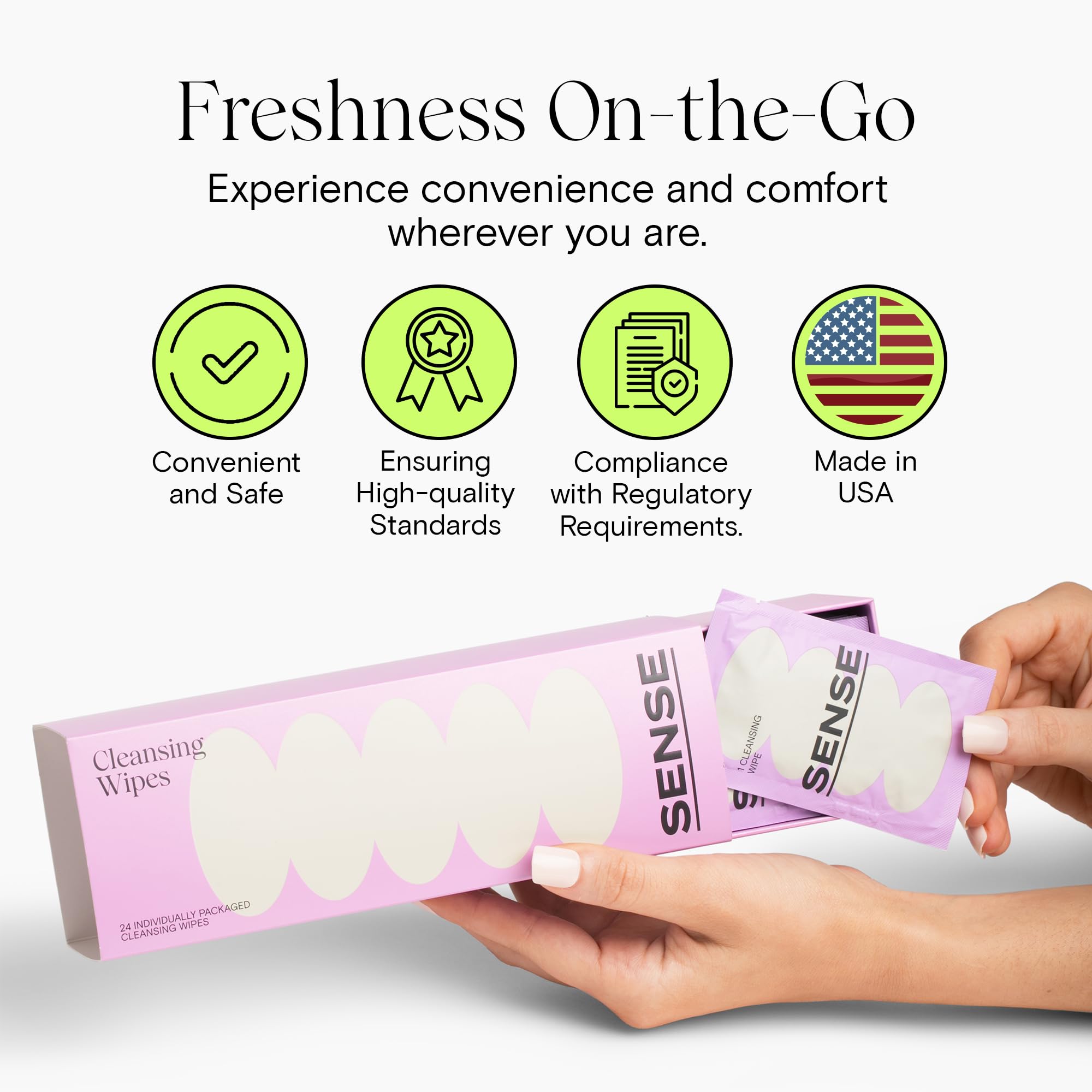 Sense Cleansing Wipes (12 Pack) Individually Wrapped pH Balance Wipes for Women - Made in the USA, Flushable Wipe, On-The-Go Before and After Freshness Intimate Wipe, Feminine Care