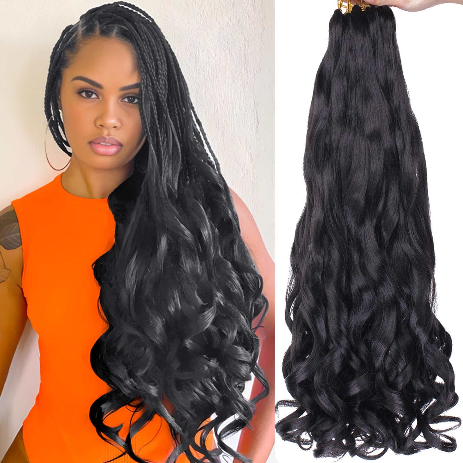 Unionbeauty 30 Inch French Curly Braiding Hair 8 Pack Pre Stretched Braiding Hair EZ Braids Crochet Hair for Goddess Box Braids Synthetic Bouncy Loose