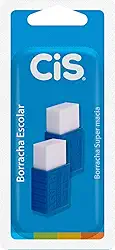 Borracha Escolar Plast CIS, Branca, Blister com 2 unidades