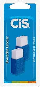 Borracha Escolar Plast CIS, Branca, Blister com 2 unidades