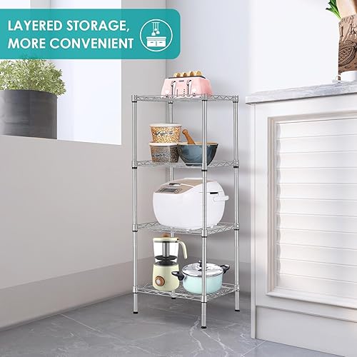 Miniatura 10 de Doredo Estantería de alambre de 4 niveles, estante de alambre ajustable con capacidad de 264 libras, organizador de metal para lavandería, cocina,