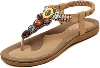Women's Ankle Strappy Gladiator Sandals Beach Bohemia Thong Flat Shoes,Women Sandals Summer T-Strap Thong Elastic Comfortable Flip Flops Beach Shoes Sandal