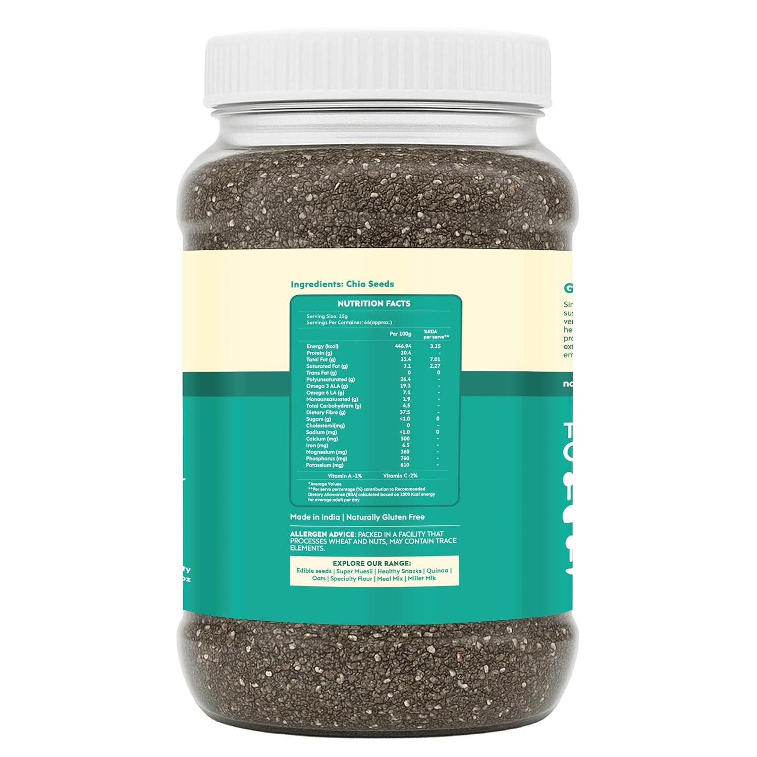 Raw Chia Seeds 1Kg Jar | Protein & Fiber Rich Superfood | Energy Boosting Seeds for Weight Management, Heart Health & Digestion | Natural Plant-Based Omega-3 Source | Gluten-Free Healthy Snack