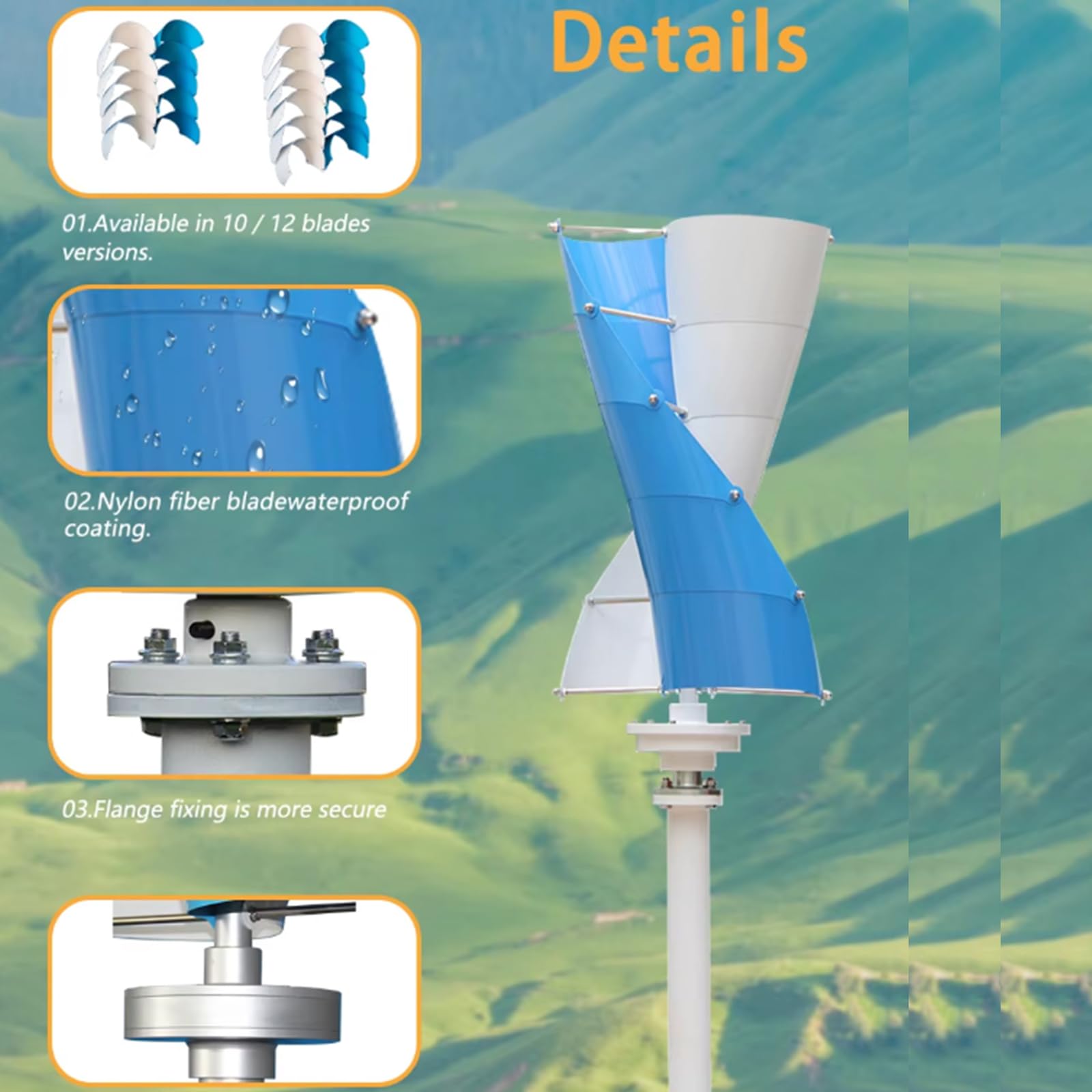 Zestaw generatora wiatrowego o mocy 4000W, cichy i bezgÅ‚oÅ›ny, z kontrolerem 12V/24V/48V/220V, do zasilania energiÄ… sÅ‚onecznÄ… i wiatrowÄ…, idealny do oÅ›wietlenia domu i ulicy