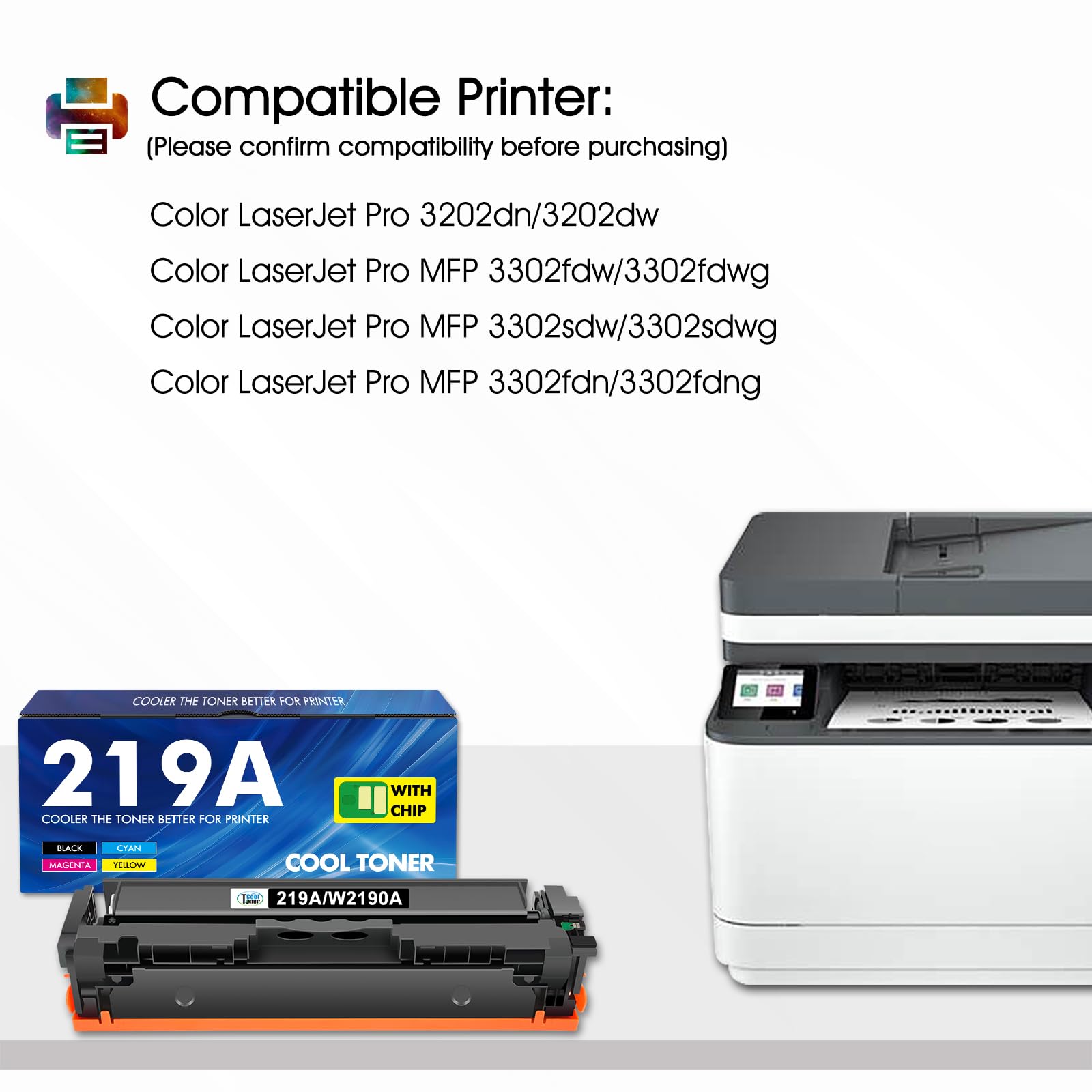 219A 219X Compatibili per HP 219A MFP 3302FDWG 3302SDWG Toner Con Chip | Compatibili per Color LaserJet Pro 3302SDWG 3302FDWG 3302FDNG 3302FDW 3302SDW 3302FDN 3202DN 3202DW Nero Ciano Giallo Magenta