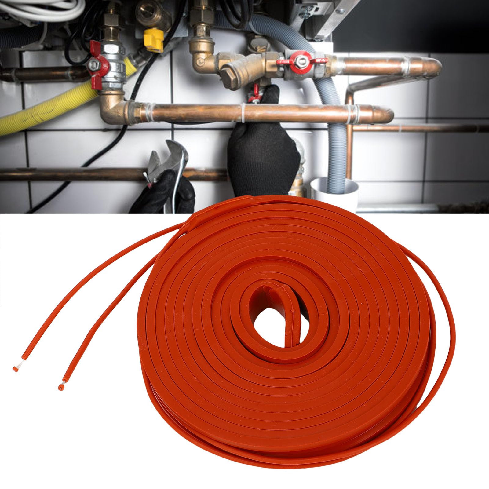 Buachois Cinta Calefactora Flexible, Antifreeze, Impermeable, 225W, 15x3000mm, Silicona, para Tubos de Metal y Plástico, Adecuada para Calentamiento de Motores y Bombas
