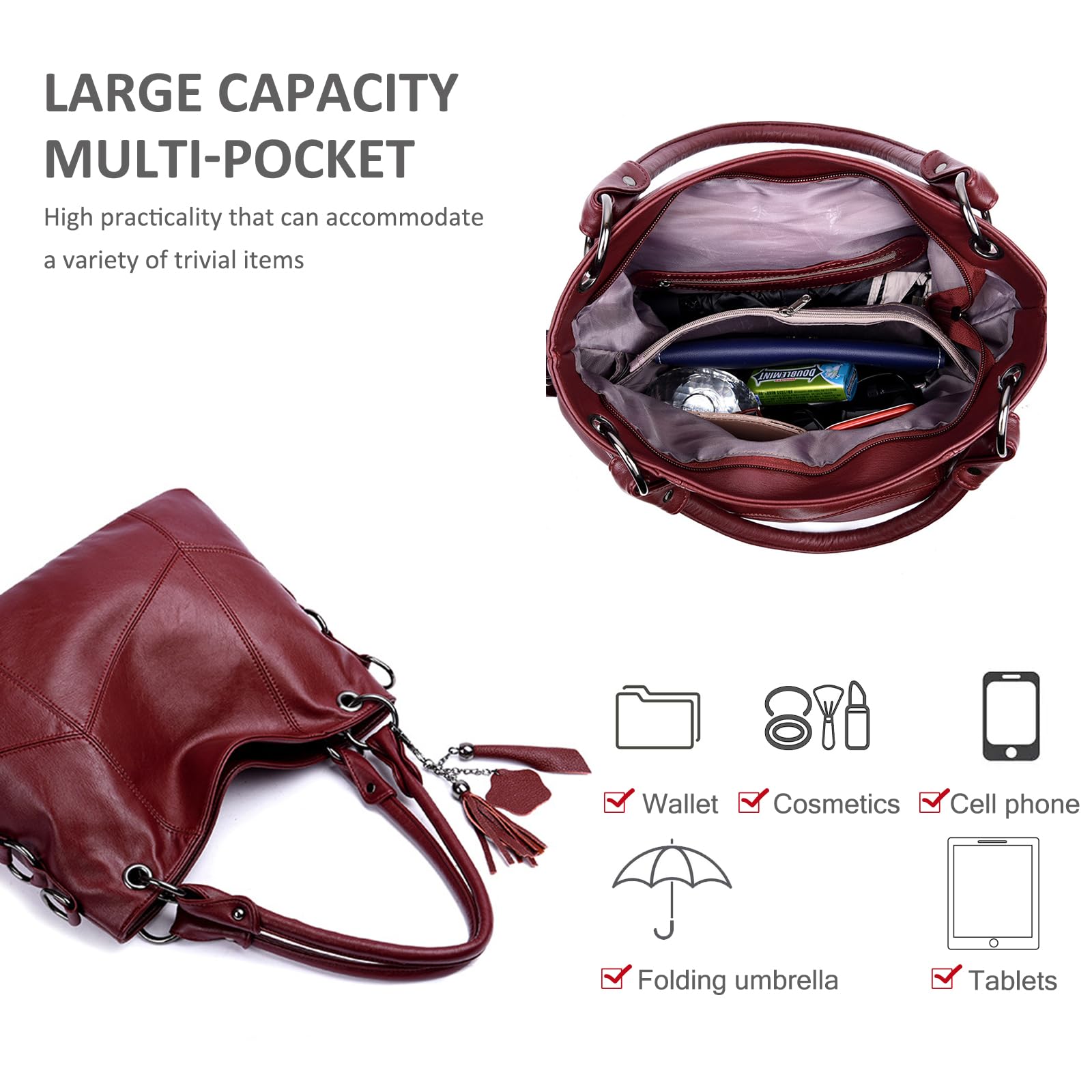 NICOLE & DORIS Grand Sac a Main Femme Elegant Sac Fourre Tout Bandoulière Sac Cabas en Cuir Souple PU Hobo Bag Sacs Portés Epaule pour le Travail Shopping Voyage