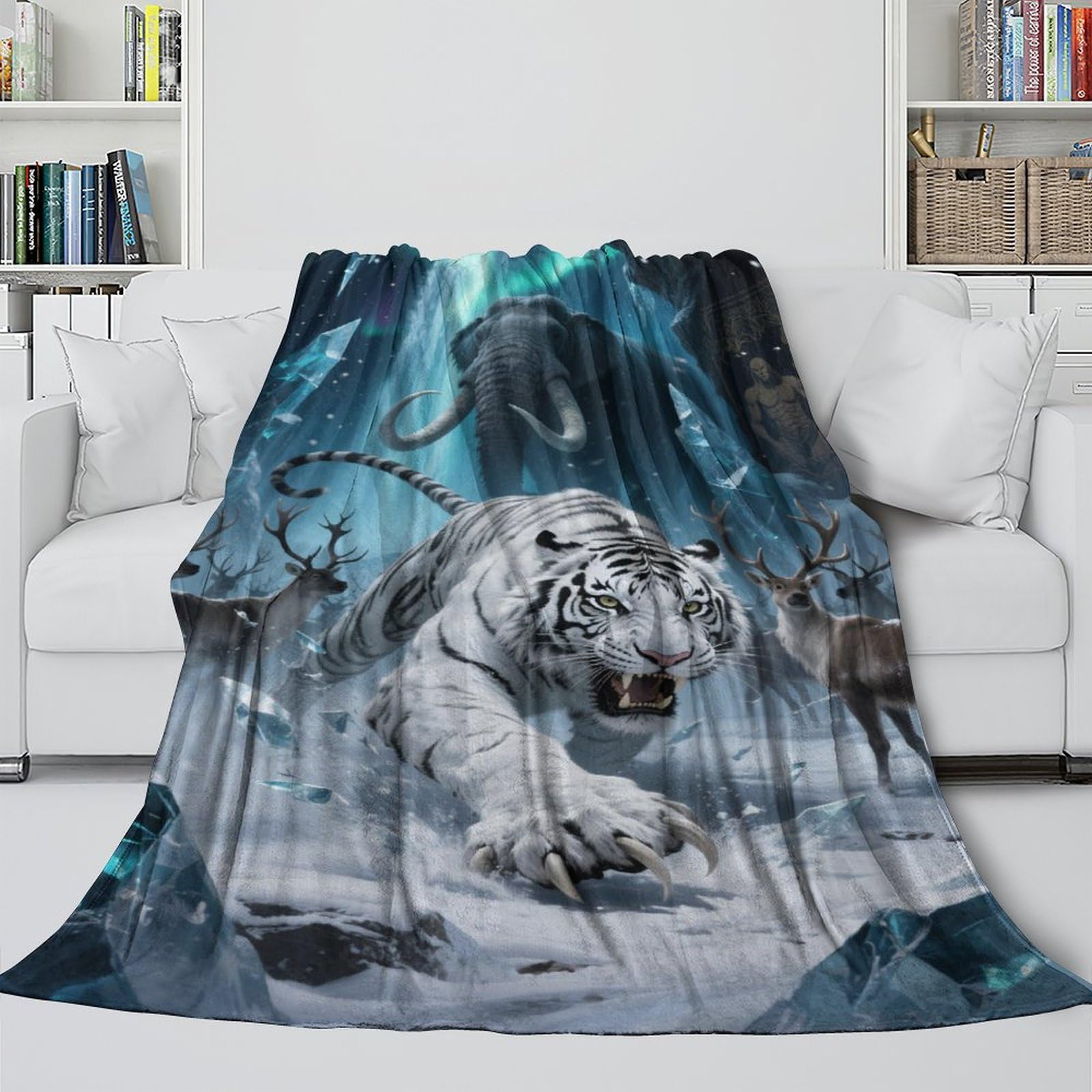 LXHASPIEO Tiger 3D Printed Blanket - Washable Fleece Blanket Christmas Birthday Gift for Sister Brother Nephew Niece Colleague - Sofa Bed Office Decor 50x60inch(127x152cm)