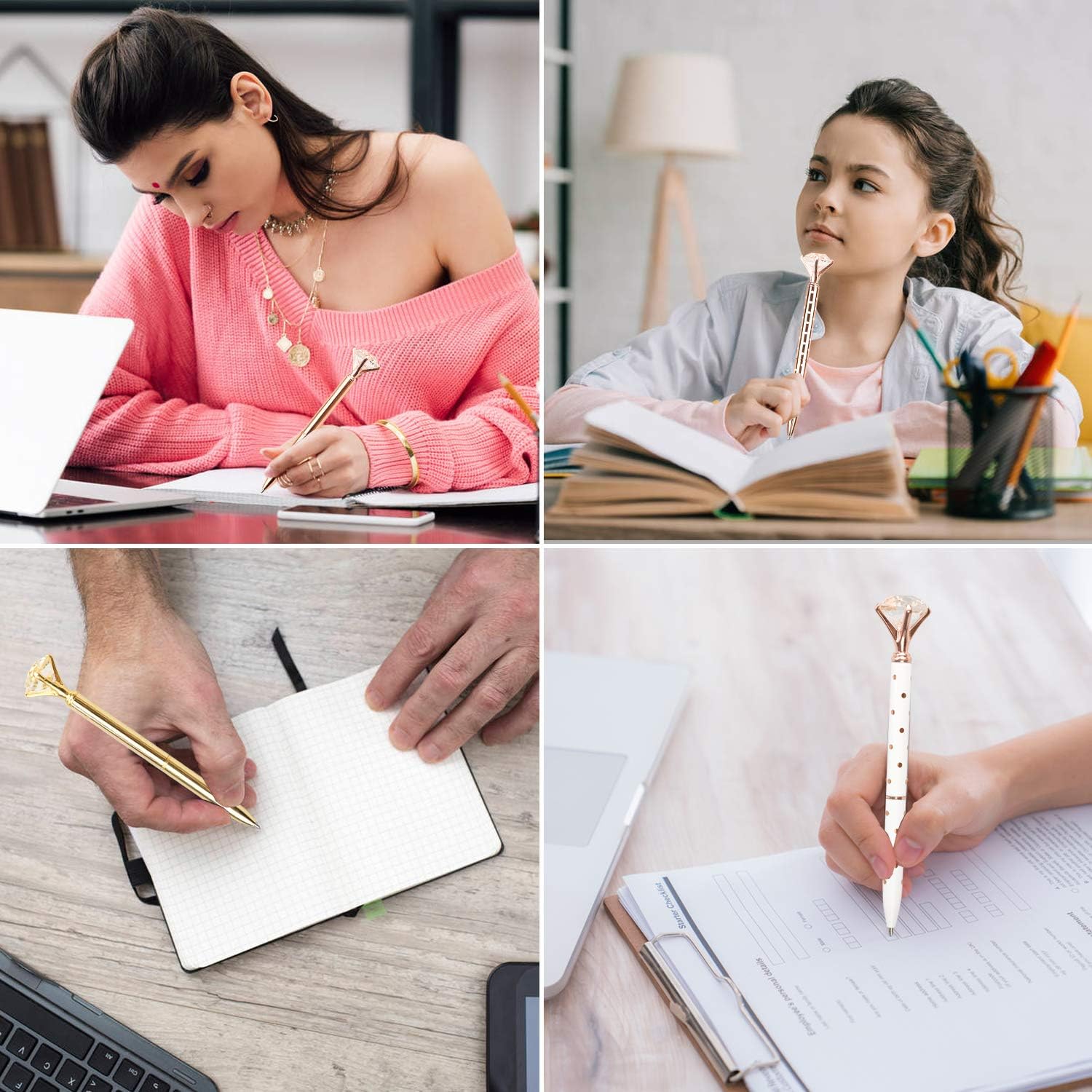 7 PCS Diamond Pens in Luxury Box,Cute Ballpoint Pens Diamond Pen Office Supplies for Women Girls Bridesmaid Coworkers,Rose Gold Cool Fun Fancy Novelty Crystal Metal School Desk Accesso(Whit Rose Gold)