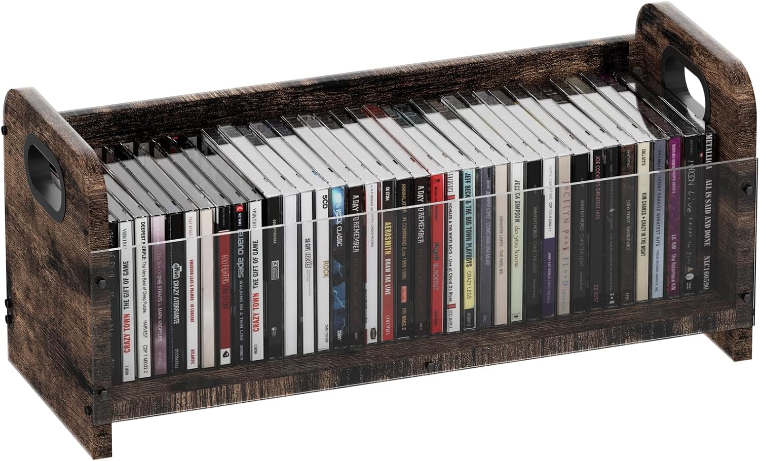 Single Slim CD/DVD Storage Organizer with Handles, Holds up to 40 CDs, Acrylic Display Case & Solid Wood Frame for Space-Saving Desk, Shelf, Living Room, Office