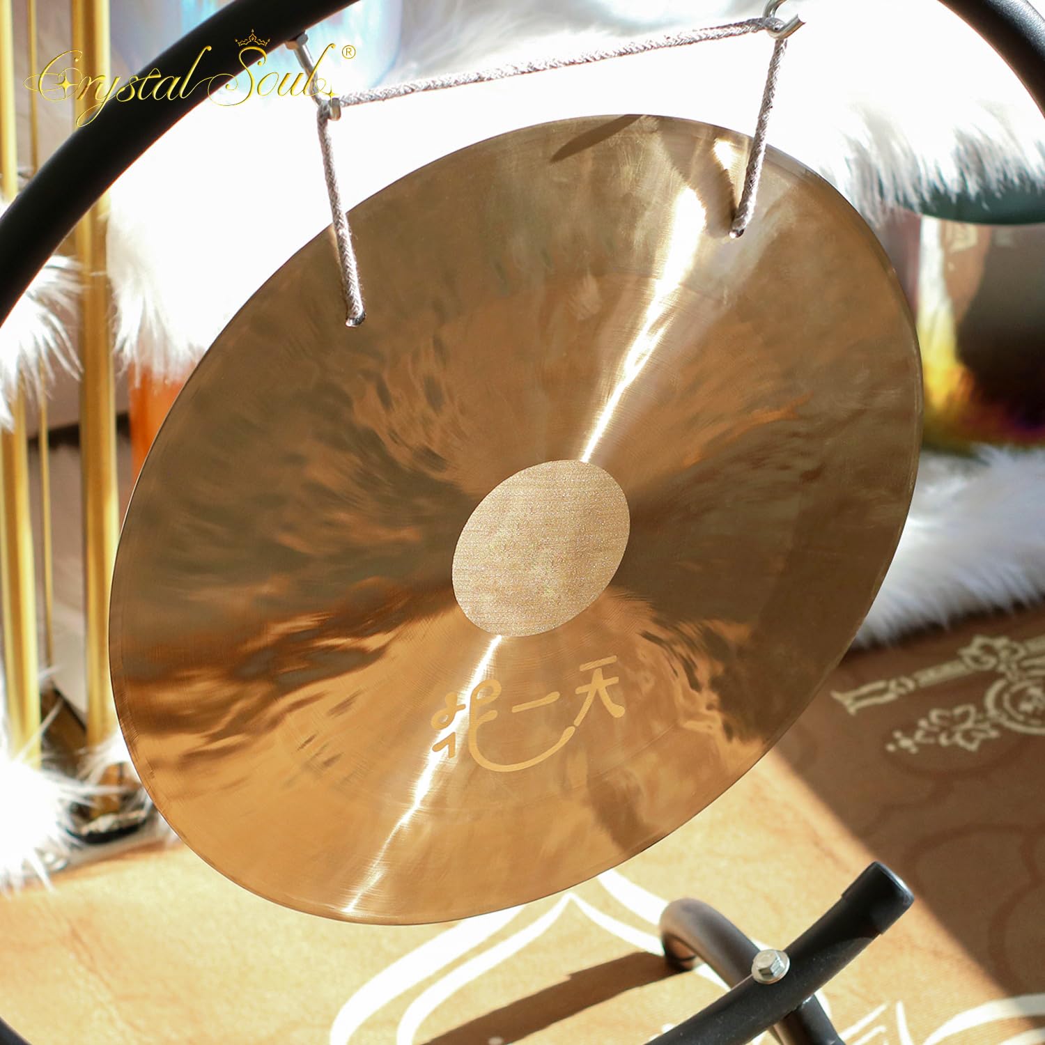 Crystal Soul - Gong de bronce hecho a mano personalizable con mazo para meditación atención plena y sanación con sonido (40 pulgadas)
