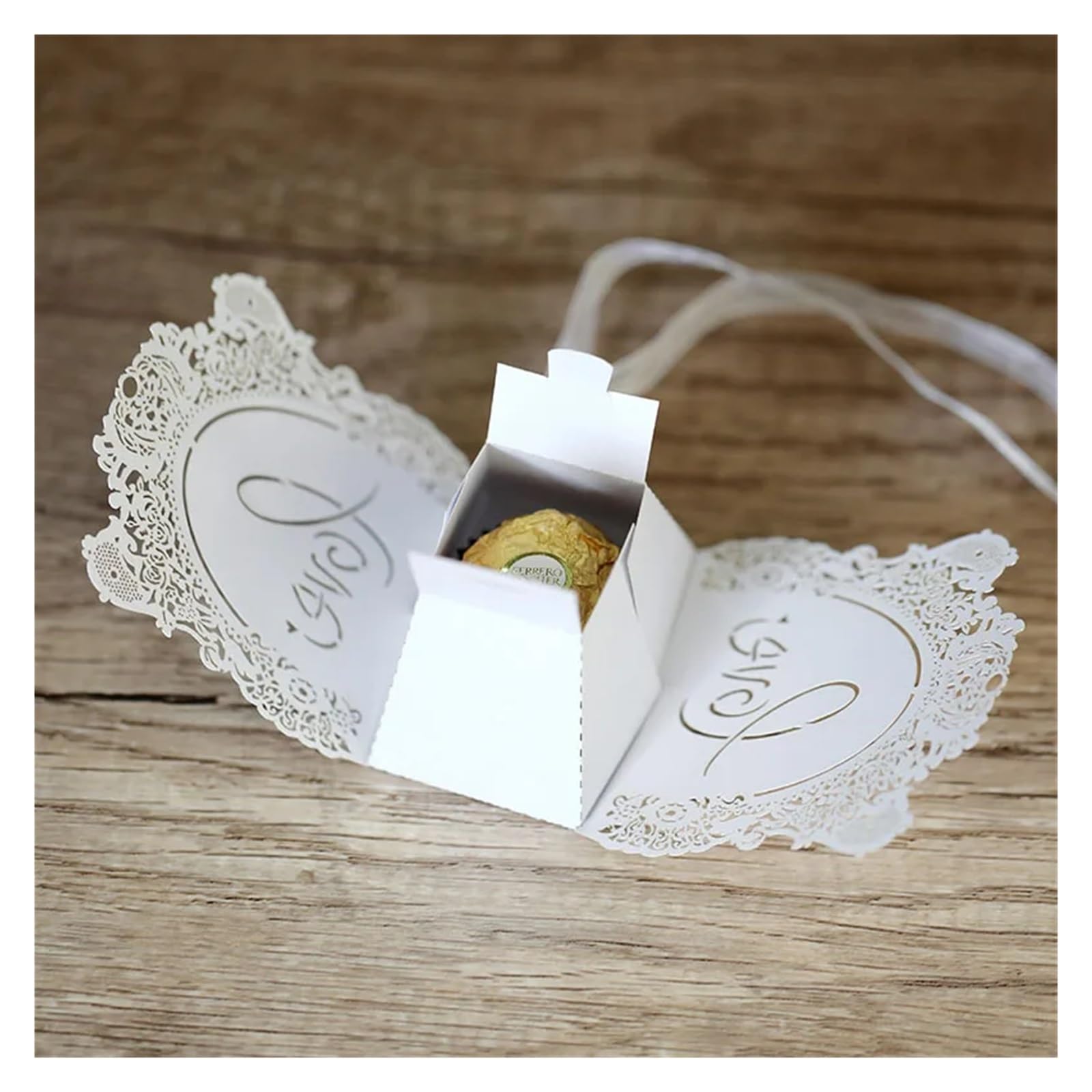 Cajas Regalo Caja de 50 caramelos chocolate con forma rosa hueca, bonita y romántica caja regalo for boda cinta for fiesta cumpleaños(Ivory)