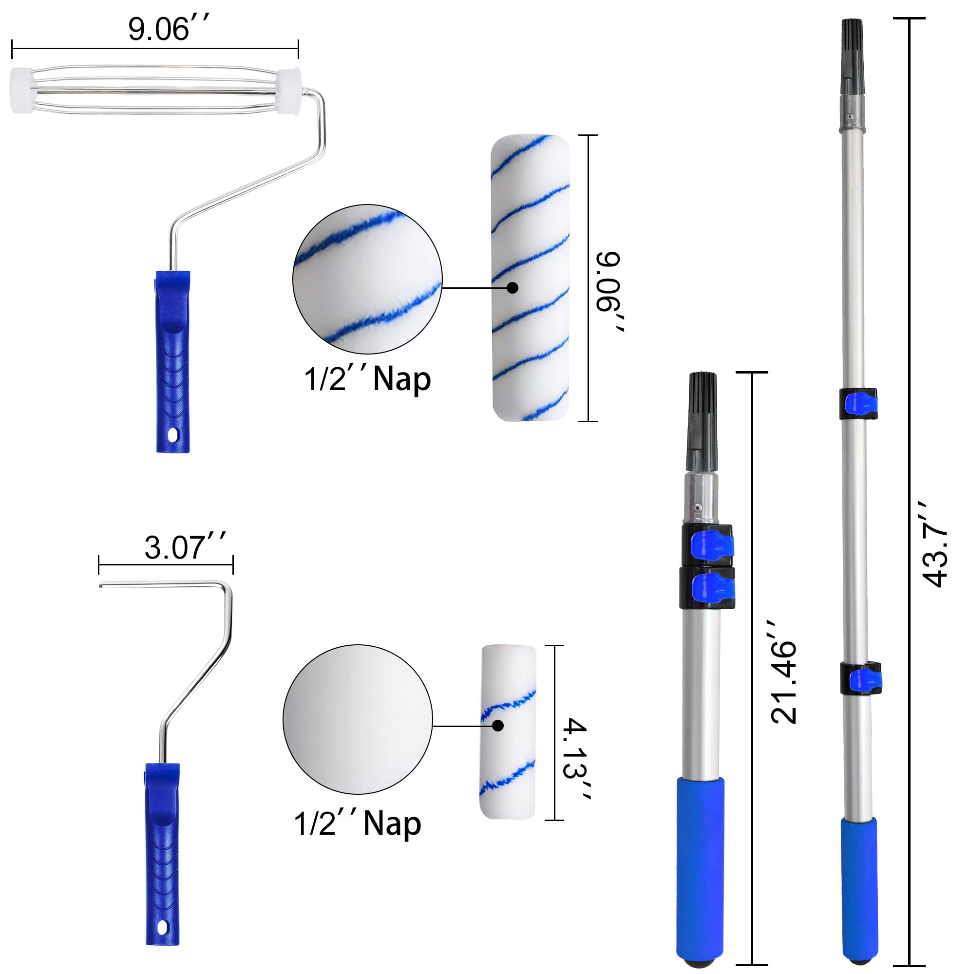 Farbroller-Set mit Verlängerungsstange, 10,2 cm und 22,9 cm, inklusive Handschuhen, Farbwanne, flachem Pinsel, Schaber usw., für professionelle Hausmalerei und Ölfarben, 28-teilig