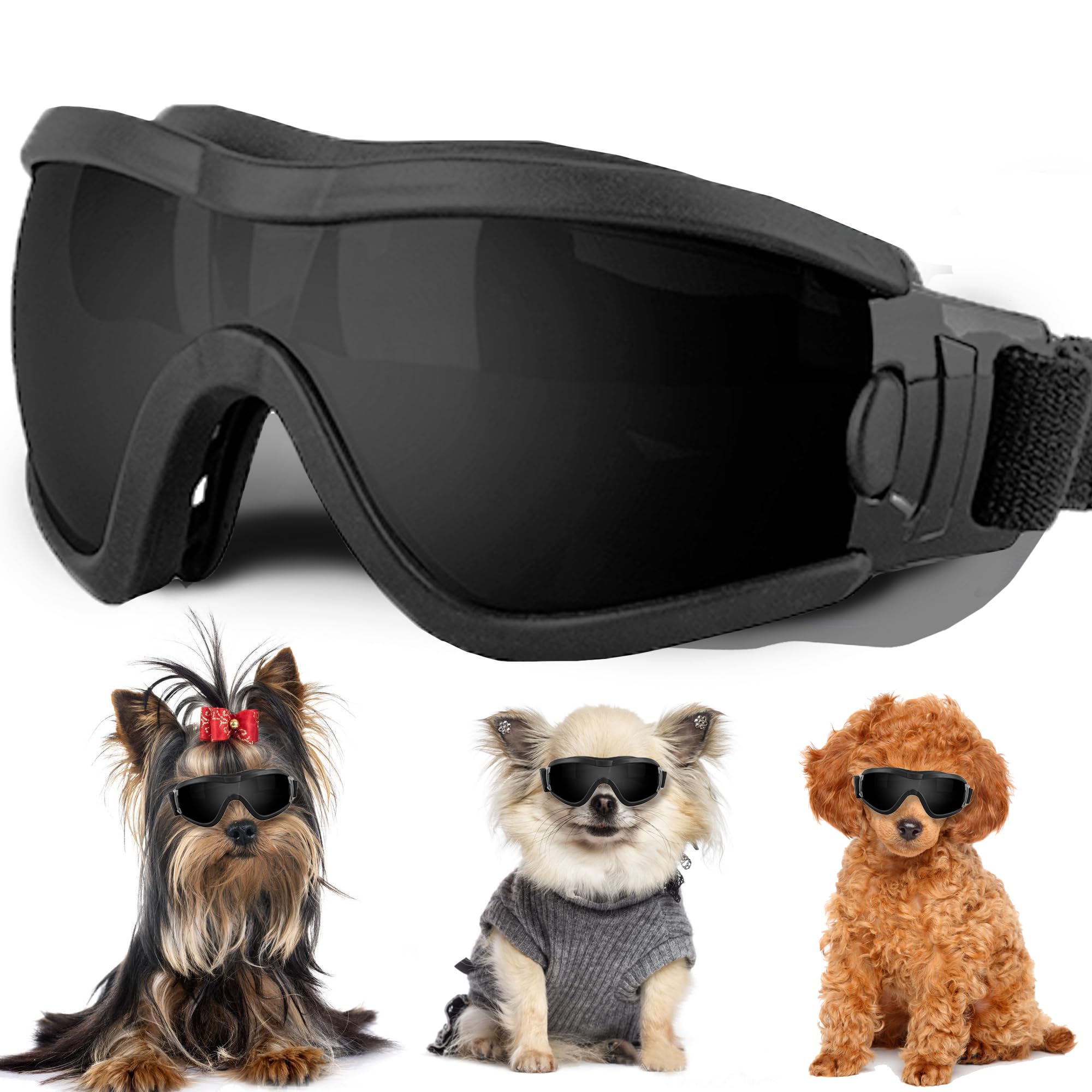 Small Dog Sunglasses with Adjustable Strap UV Protection, Winproof Puppy Sunglasses, Suitable for Dogs Eyes Protection?Soft Dog Goggles
