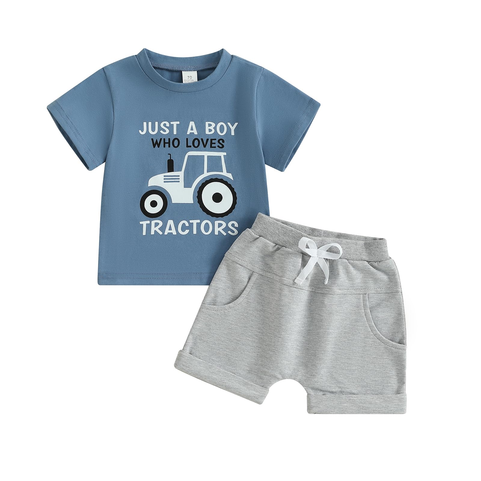 WZTYYDS Toddler Baby Boy Summer Clothes Tractor Letter Print Short Sleeve T-shirt Tops Casual Shorts 2 Piece Outfit