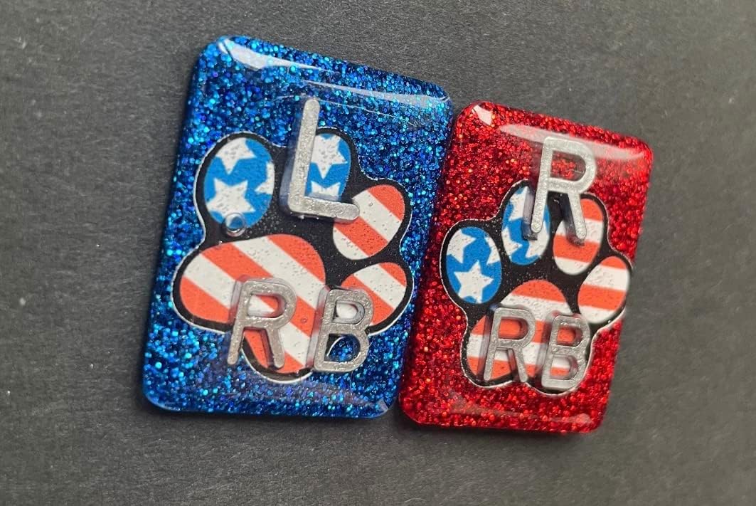 American Flag Paw Print Xray Markers, With 2 or 3 Initials, Rectangle, Glitter
