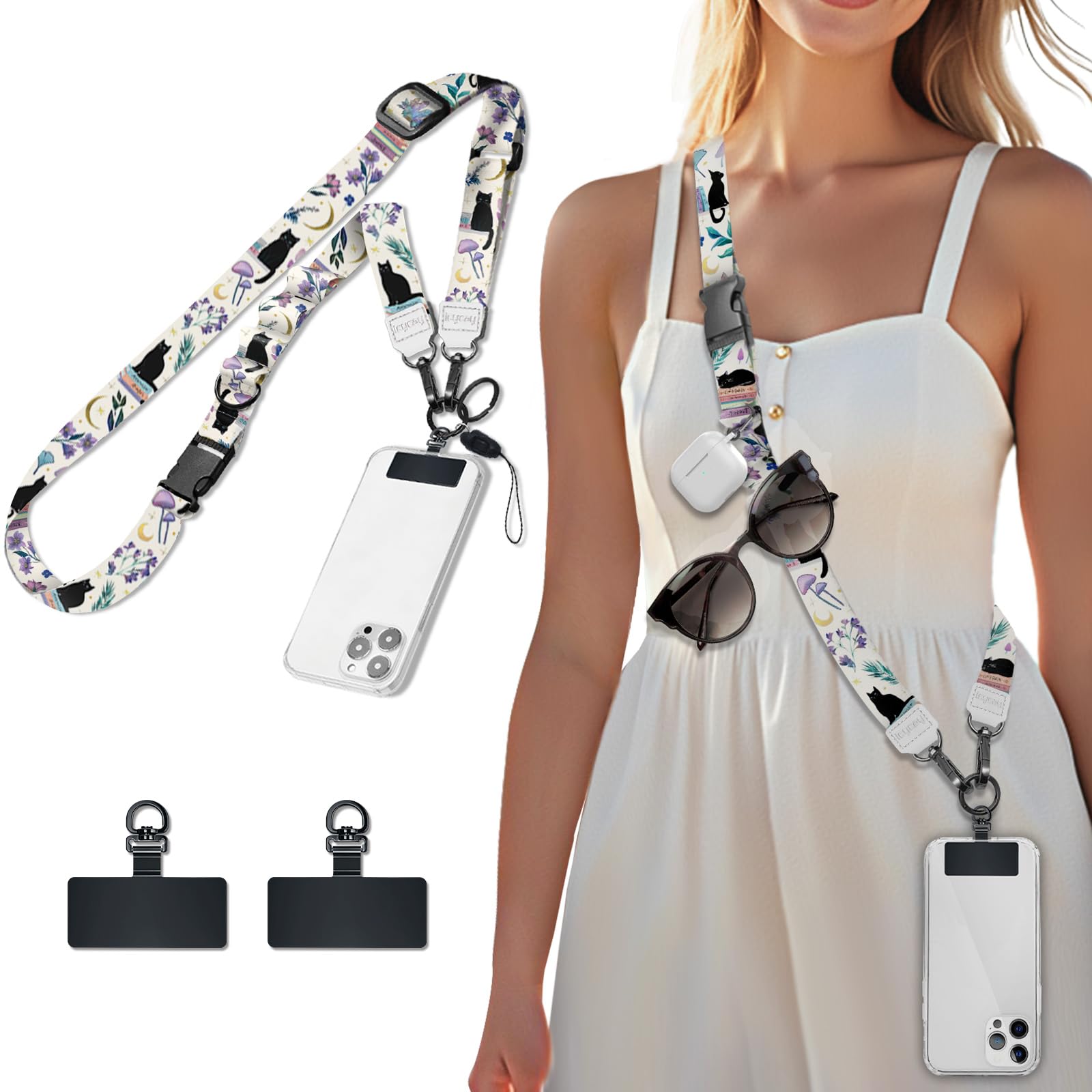 Icycay Phone Lanyard Crossbody Strap Neck Adjustable Teacher Women Cat Book