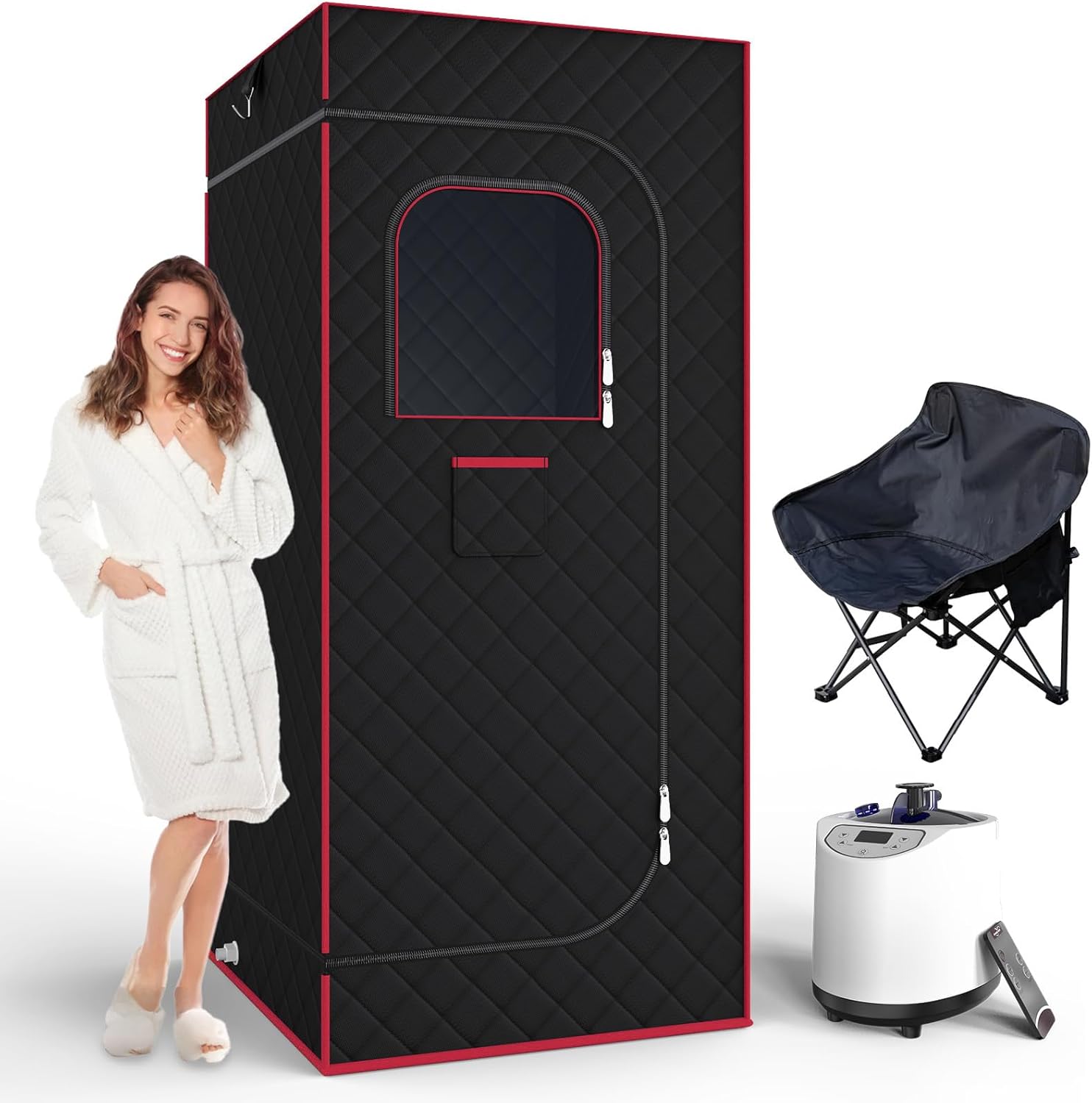 AgiiMan Portable Sauna Box, Portable Sauna for Home with 3L Steamer, Remote Control, Folding Chair and Mat, Full Size Personal Sauna Tent for Relaxation