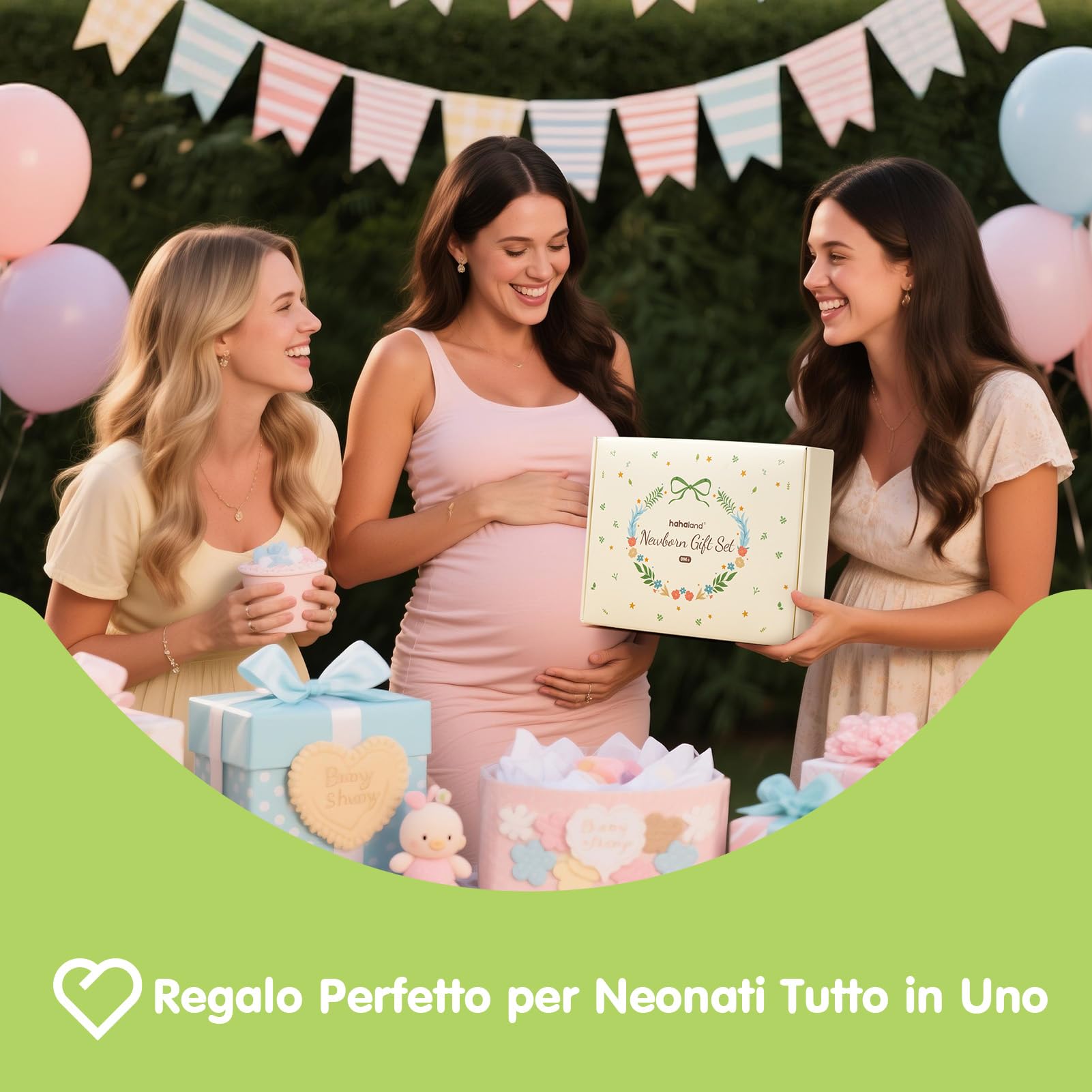 hahaland Regalo Nascita Bimba Bimbo - 9 in 1 Set Neonato Regalo Nascita con Libri Stoffa & Polso e Calzini Sonaglio Sensoriali & Mussole Neonato - kit Neonato per Baby Shower Unisex