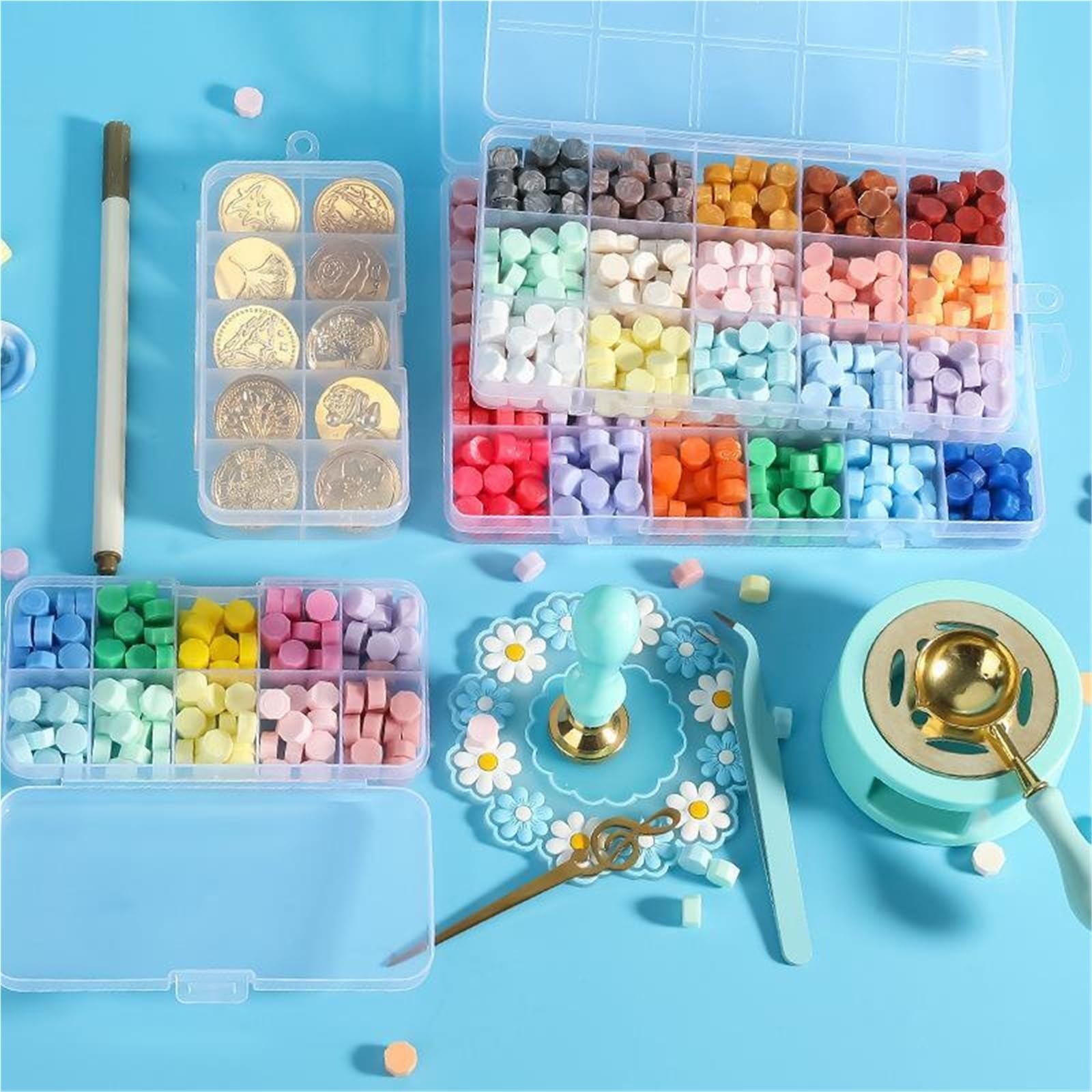 Ceralacca Set Di Timbri for Sigillo Di Cera | Kit di sigillatura laccato Forniture fai da te Scrapbooking Decorazione for inviti di nozze(17Pcs-C Random head)