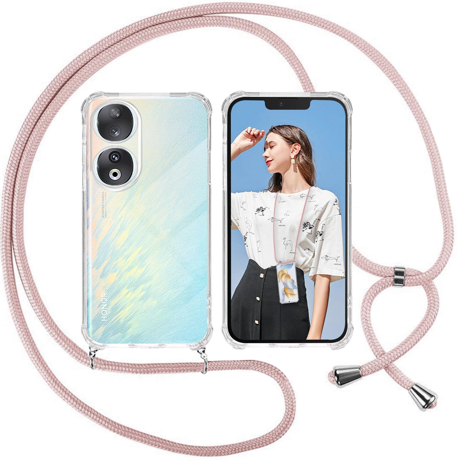 ISOI Custodia Con Cordino Per Nothing Phone 2 – TPU Morbido Trasparente Con Cinturino Regolabile Rosa
