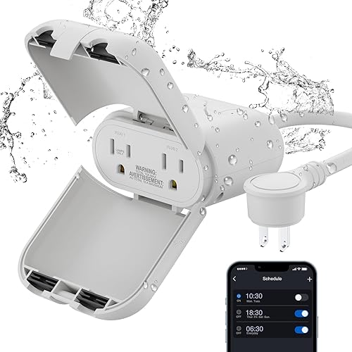 Miniatura 22 de ELEGRP PQR21 Enchufe Regulador Inteligente para Exteriores Resistente al Agua IP66, Enchufe WiFi Inteligente con 2 Enchufes Individuales, Compatible