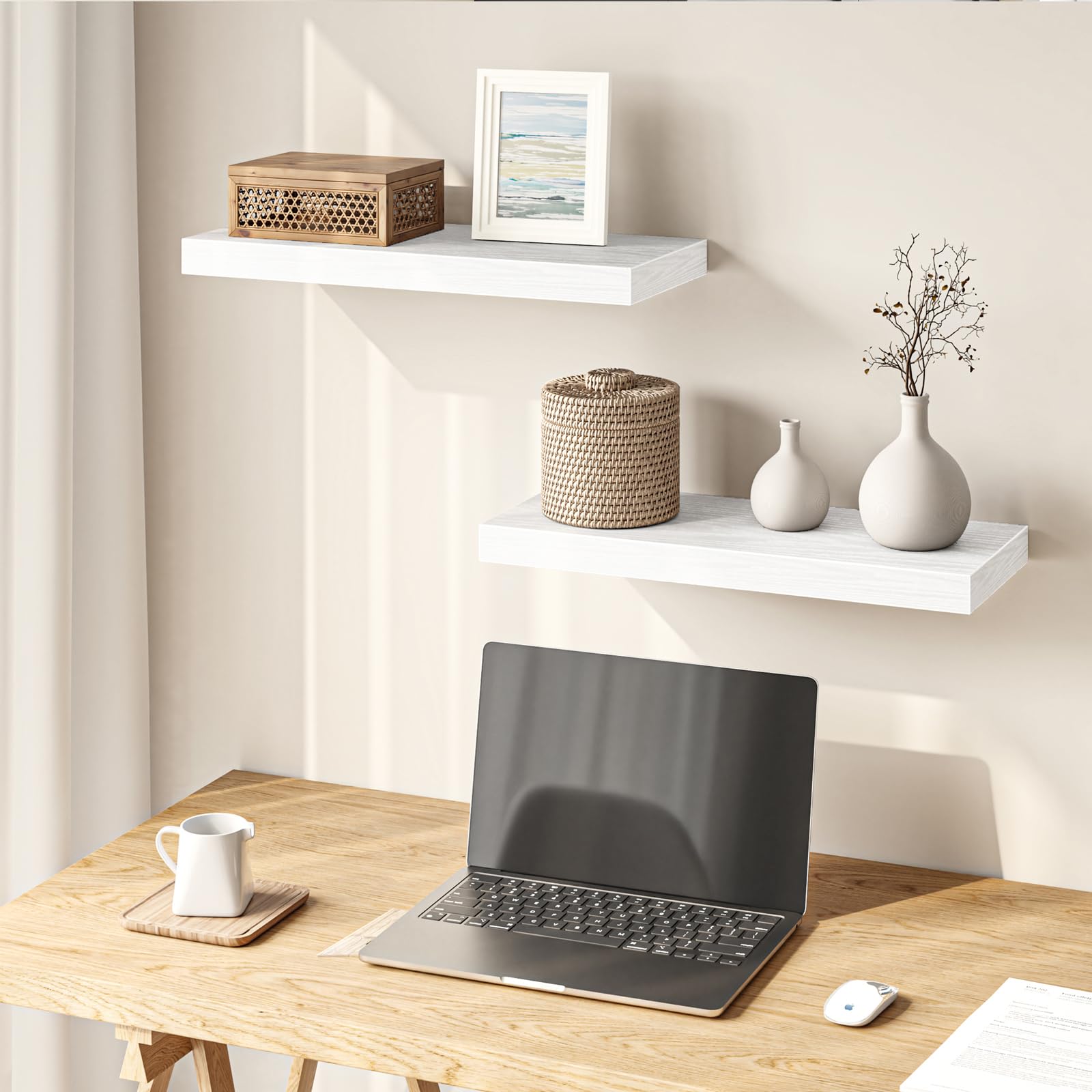 Fixwal Floating Shelves - White, Set of 2 -4 Fixwal Floating Shelves - White, Set of 2 -4
