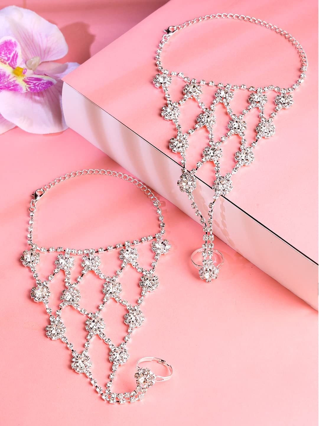 Crystal Anklet with Toe Ring Beach Foot Jewelry
