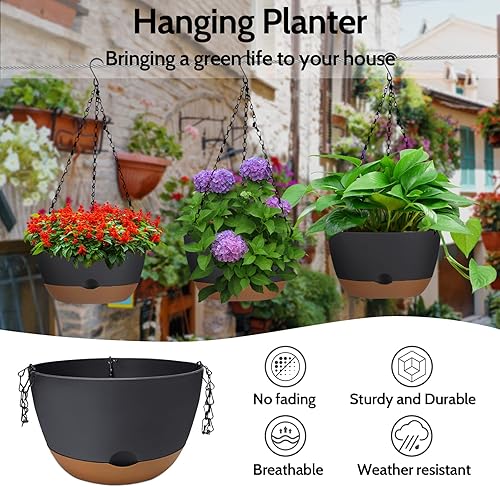 Miniatura 4 de EURCRBU Paquete de 2 macetas colgantes para plantas de interior y exterior, macetas colgantes de plástico de 8.3 pulgadas para exteriores, maceta