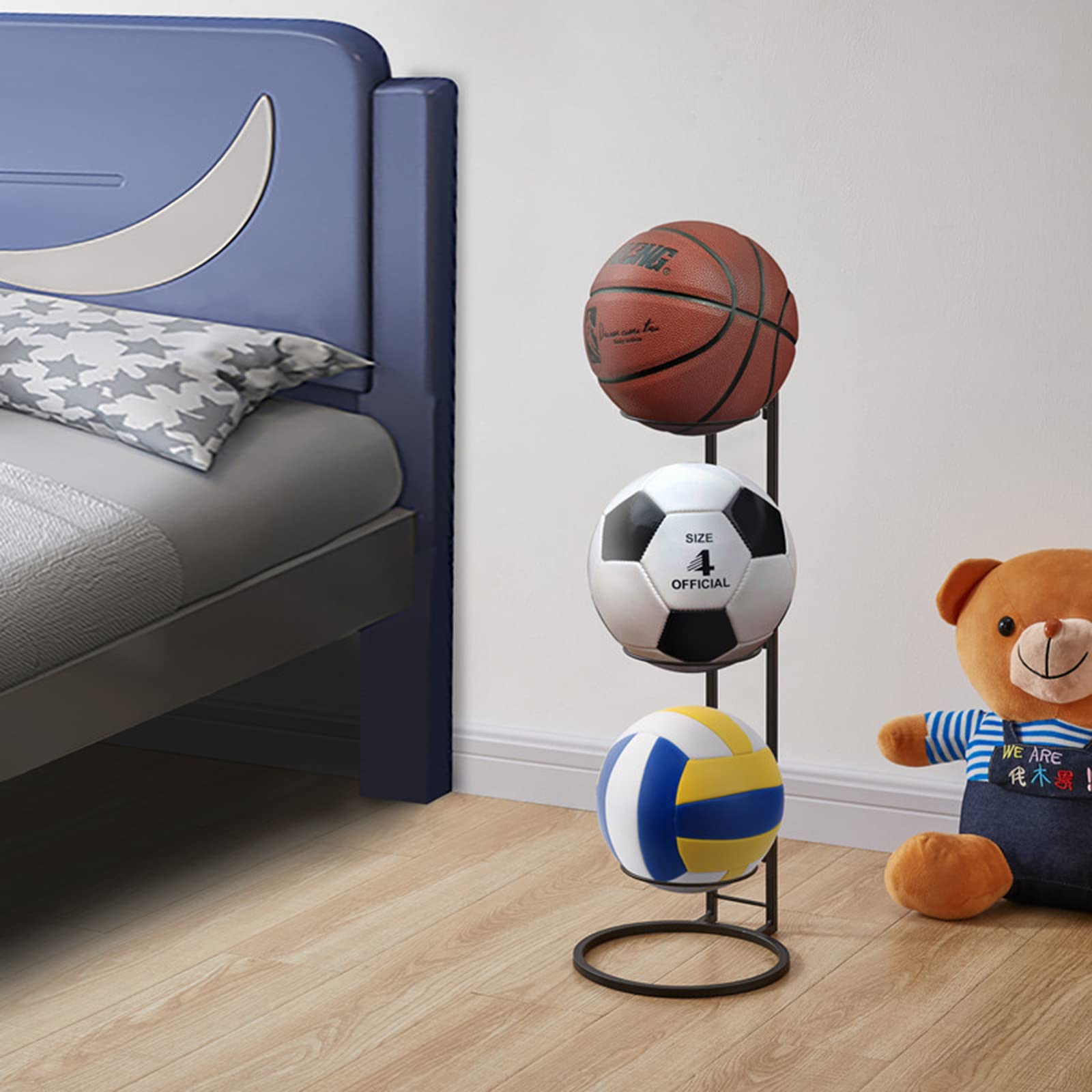 Soporte para Balones de Baloncesto Estante Almacenamiento 3 Capas Vertical Desmontable