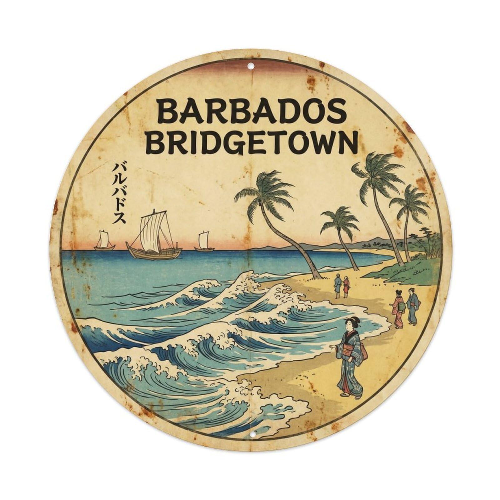 Caribbean Barbados Lagoon Travel Vintage Woodcut Metal Tin Sign
