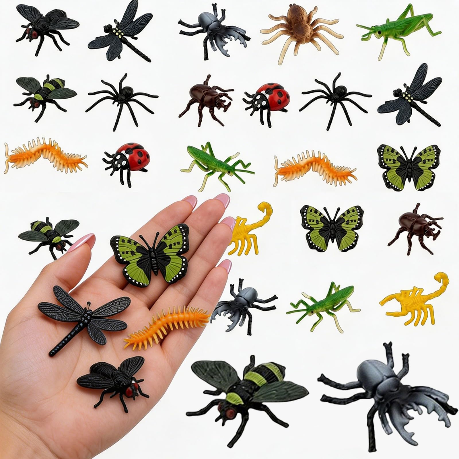 36 Pcs Bug Toys, Bugs, Realistic Insects and Bugs for Kids, Detailed Mini Beasts Collection, Plastic Insect Figures for Nature Observation, Entomology Study Educational Display and Scientific Learning
