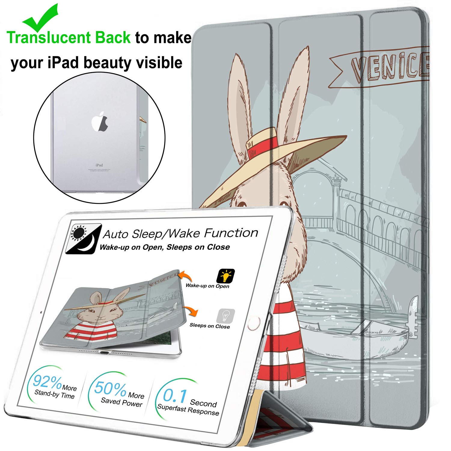 DuraSafe Cases for iPad Pro 12.9 1 Generation 2015 Printed Case A1584 ML0F2HN/A A1652 ML0N2HN/A ML0R2HN/A ML0V2HN/A ML0U2HN/A ML0T2HN/A ML3Q2HN/A ML3N2HN/A ML3K2HN/A ML2J2HN/A ML3R2HN/A - Bunny Hat