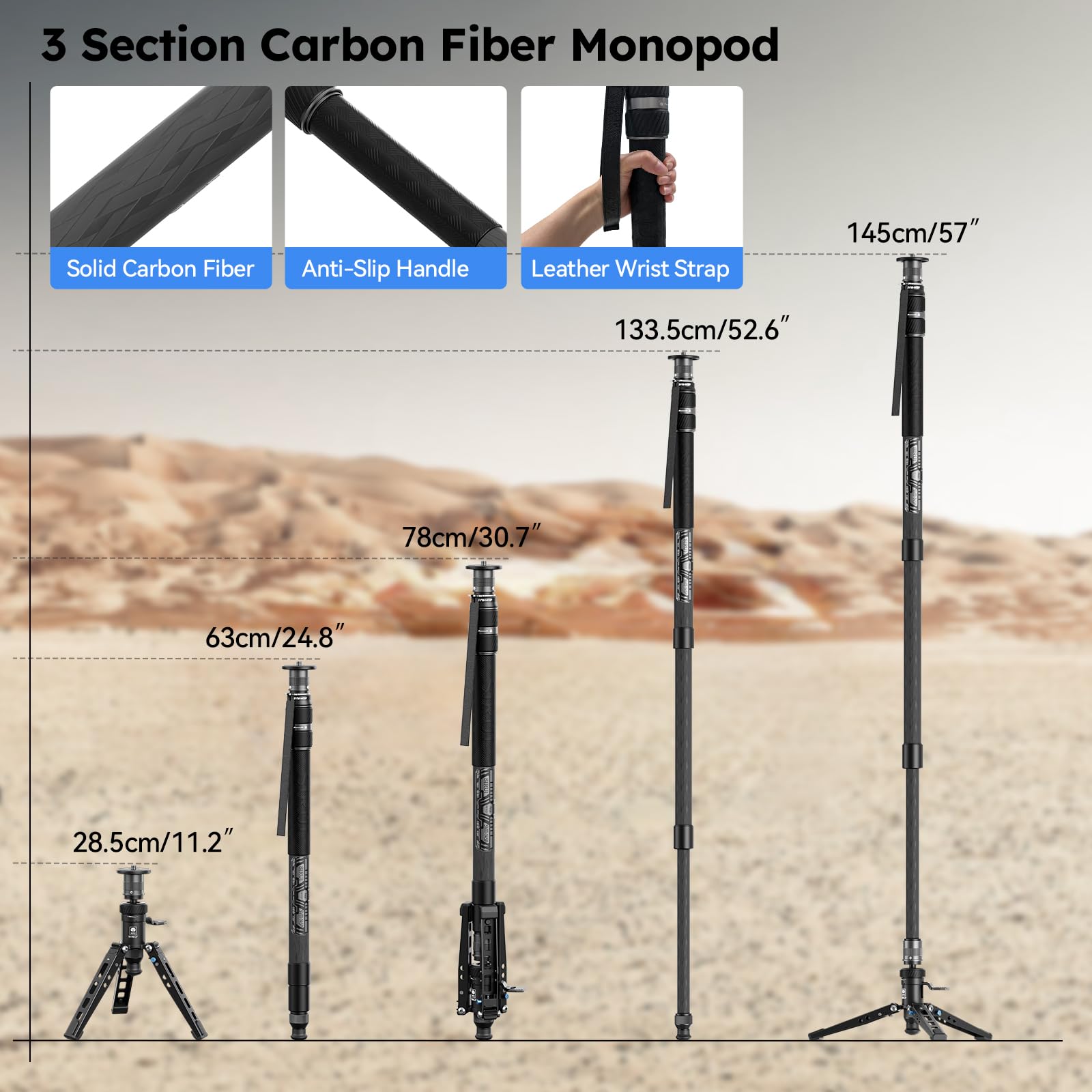 SIRUI Monopode SVM-145P Rapid System en Fibre de Carbone avec pédale, Monopode de 145 cm, réglage Rapide par vis de Serrage, Compact et ne pesant Que 1,52 kg, Charge maximale de 10 kg